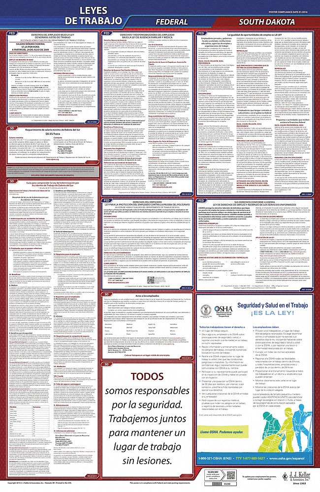 Labor Law Poster: Federal and State Labor Law, SD, Spanish, Plastic, 24 in x 40 in, FMLA