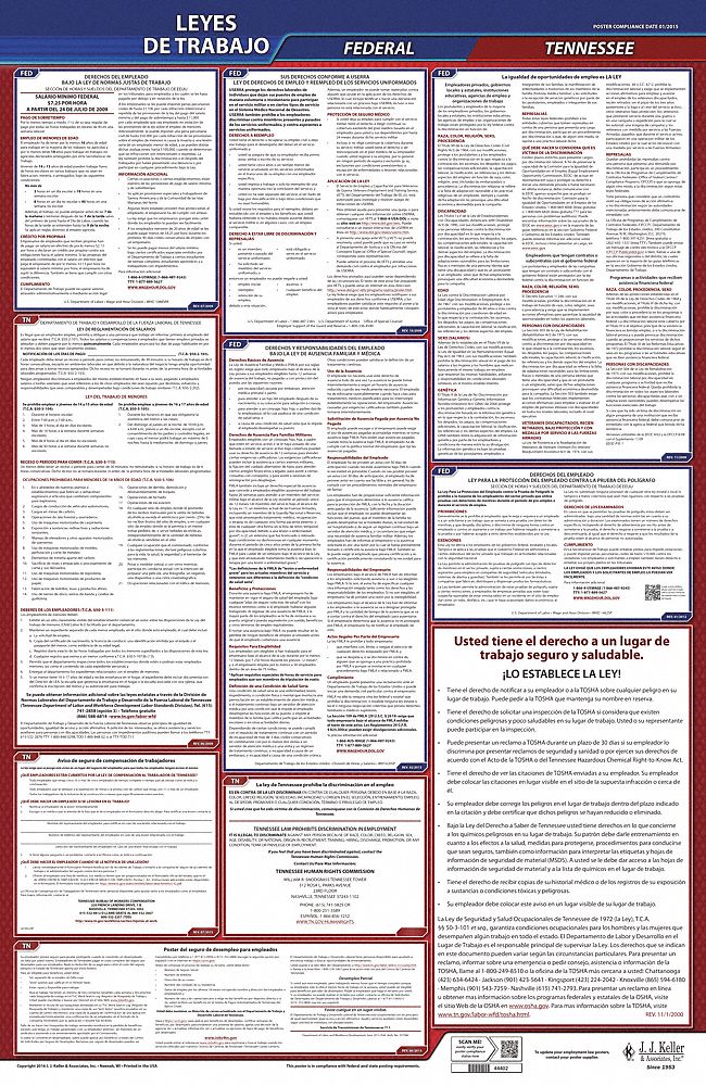 Labor Law Poster: Federal and State Labor Law, TN, Spanish, Plastic, 24 in x 40 in