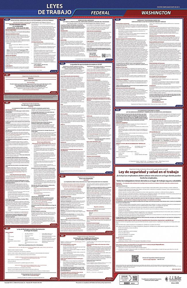 Labor Law Poster: Federal and State Labor Law, WA, Spanish, Plastic, 24 in x 40 in, FMLA
