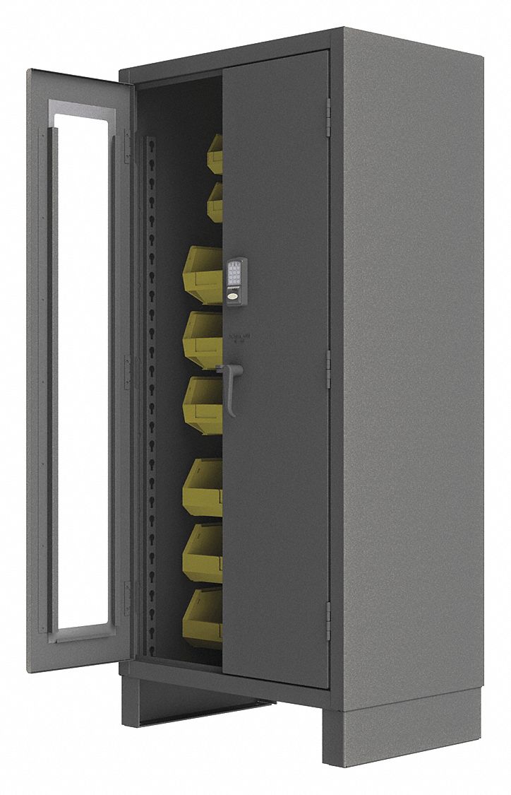 BIN CABINET, 36 IN X 24 IN 78 IN, 30 BINS, YELLOW, CLEARVIEW/SOLID, GREY, BINS