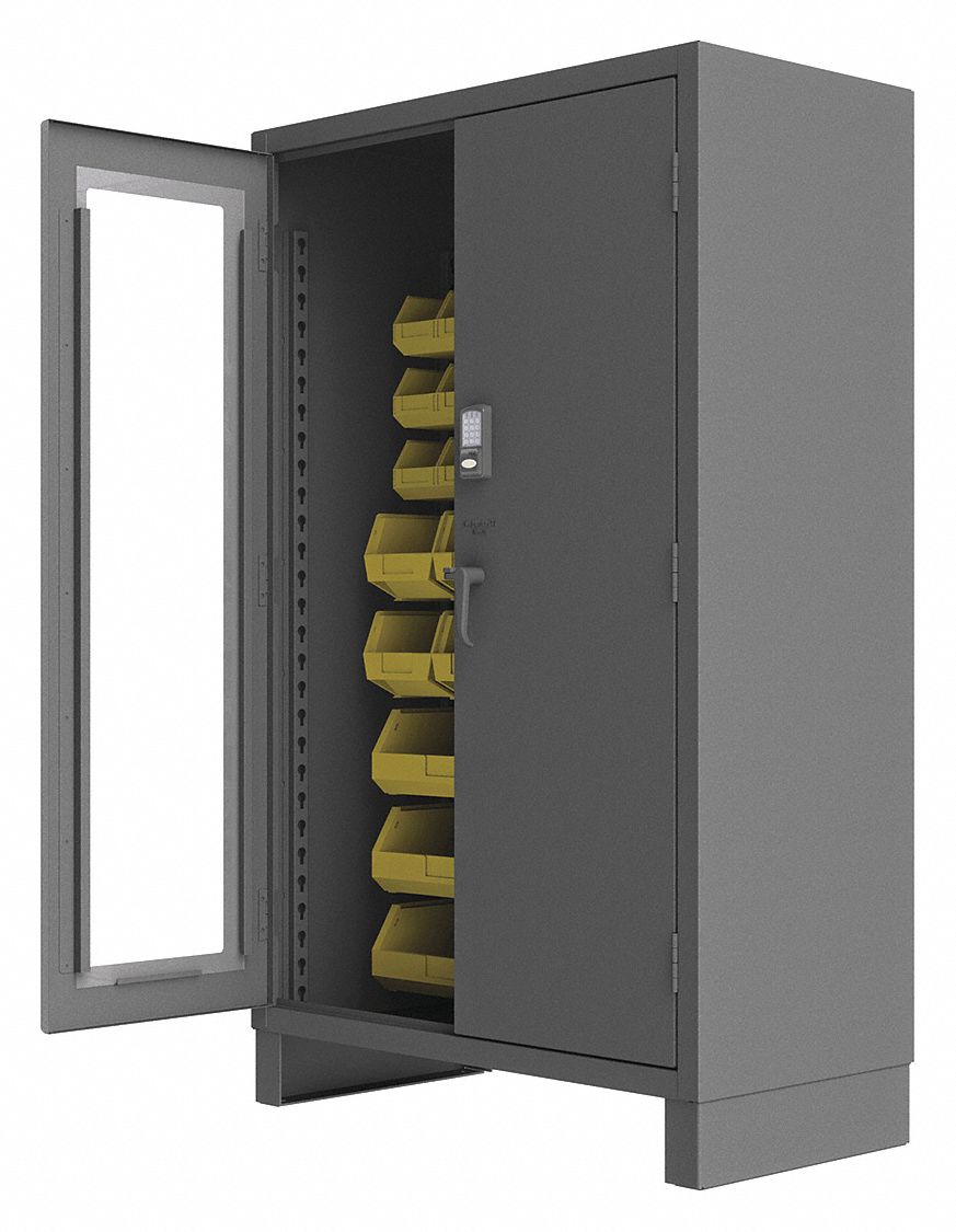 BIN CABINET, 48 IN X 24 IN 78 IN, 42 BINS, YELLOW, CLEARVIEW/SOLID, GREY, BINS