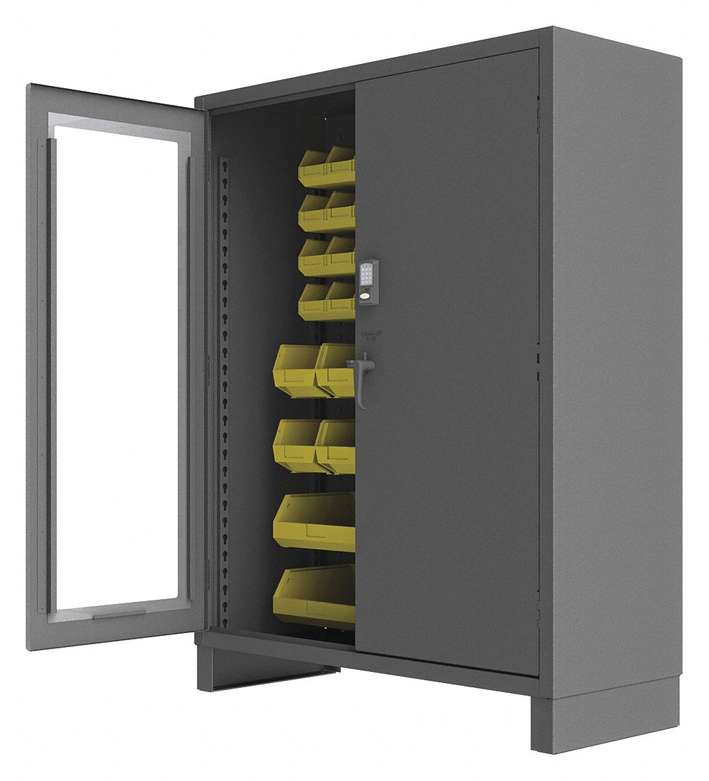 BIN CABINET, 60 IN X 24 IN 78 IN, 54 BINS, YELLOW, CLEARVIEW/SOLID, GREY, BINS