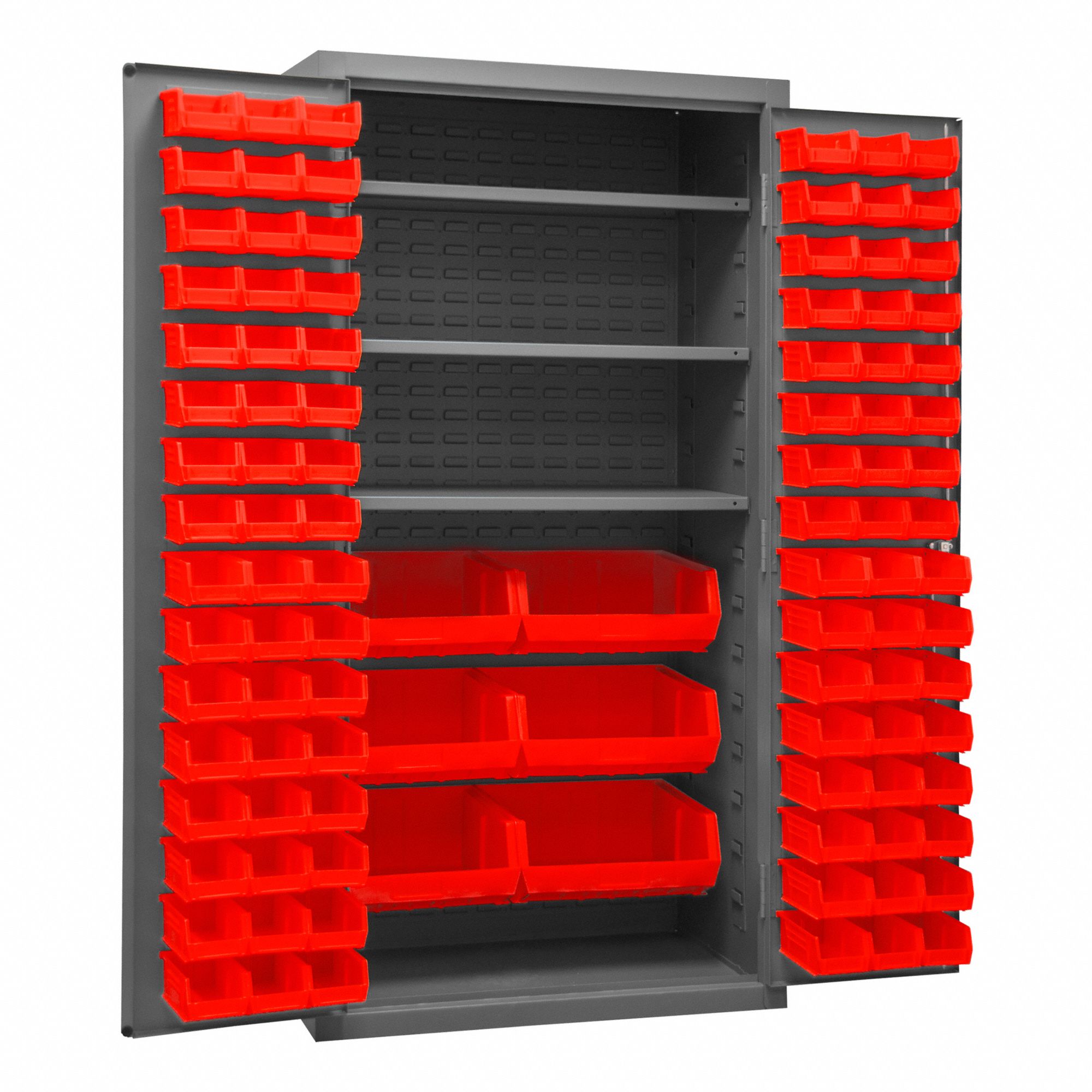 DURHAM MFG Bin Cabinet: 36 in x 24 in 72 in, 3 Shelves, 102 Bins, Red ...