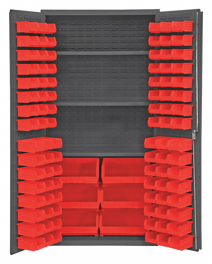 DURHAM MFG Bin 36 in x 24 in 72 in, 3 Shelves, 102 Bins, Red