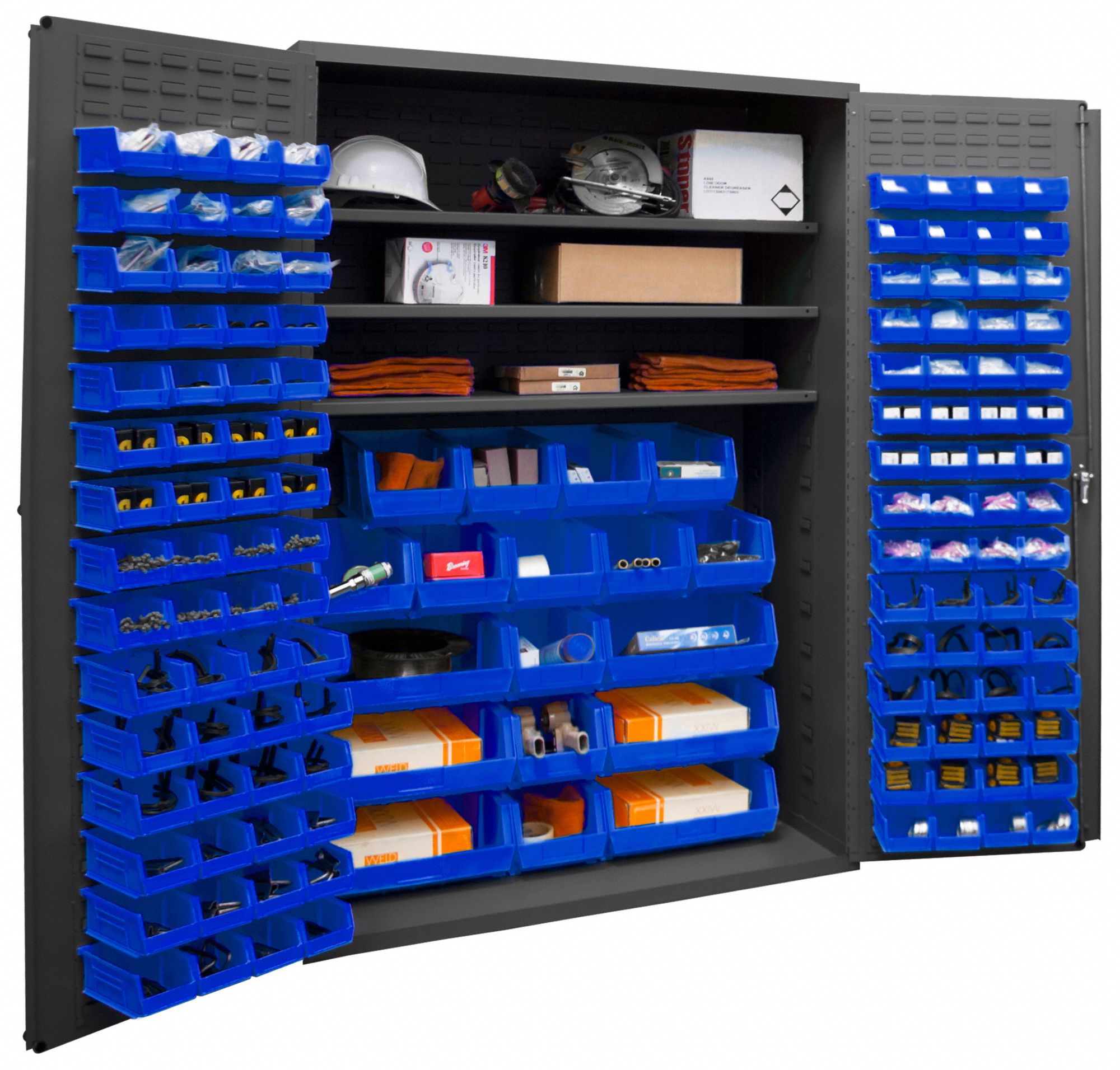 DURHAM MFG Bin 48 in x 24 in 72 in, 3 Shelves, 138 Bins, Blue