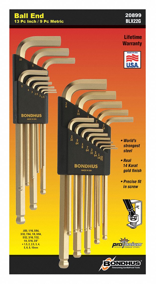 HEX KEY SET, 12 PIECE SET, METRIC, L KEY SHAPE, GOLDGUARD