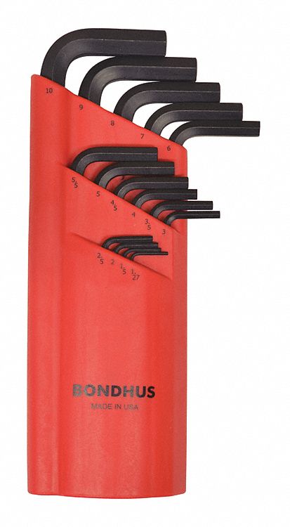 HEX KEY SET, METRIC, LONG, 15 PIECES, BLACK OXIDE, 1 TIP, 2 27/32 IN TO 6 23/32