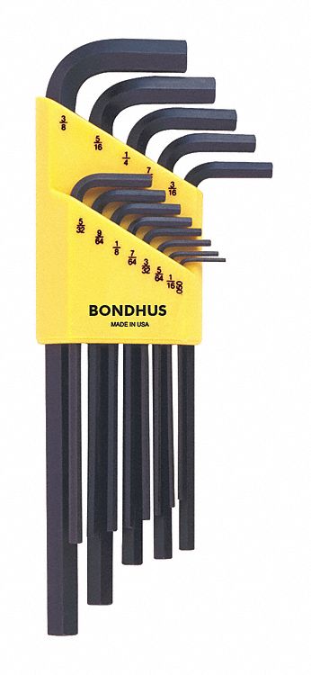 HEX KEY SET, SAE, LONG, 13 PIECES, BLACK OXIDE, 1 TIP, 2 27/32 IN TO 6 27/32