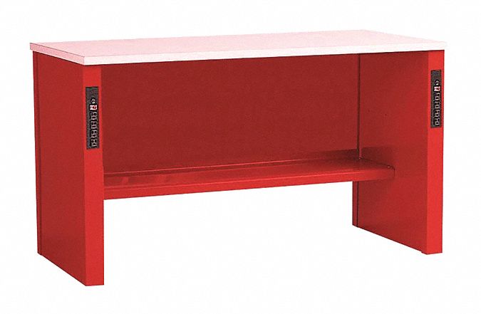 Workbench: Fixed Ht, 60 in x 30 in, Red, Lower Shelf/Power Strip, Laminate