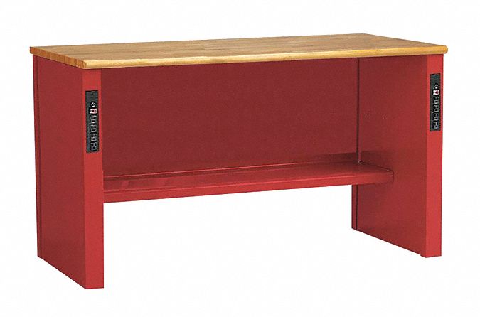 Workbench: Fixed Ht, 48 in x 30 in, Red, Lower Shelf/Power Strip, Hardwood