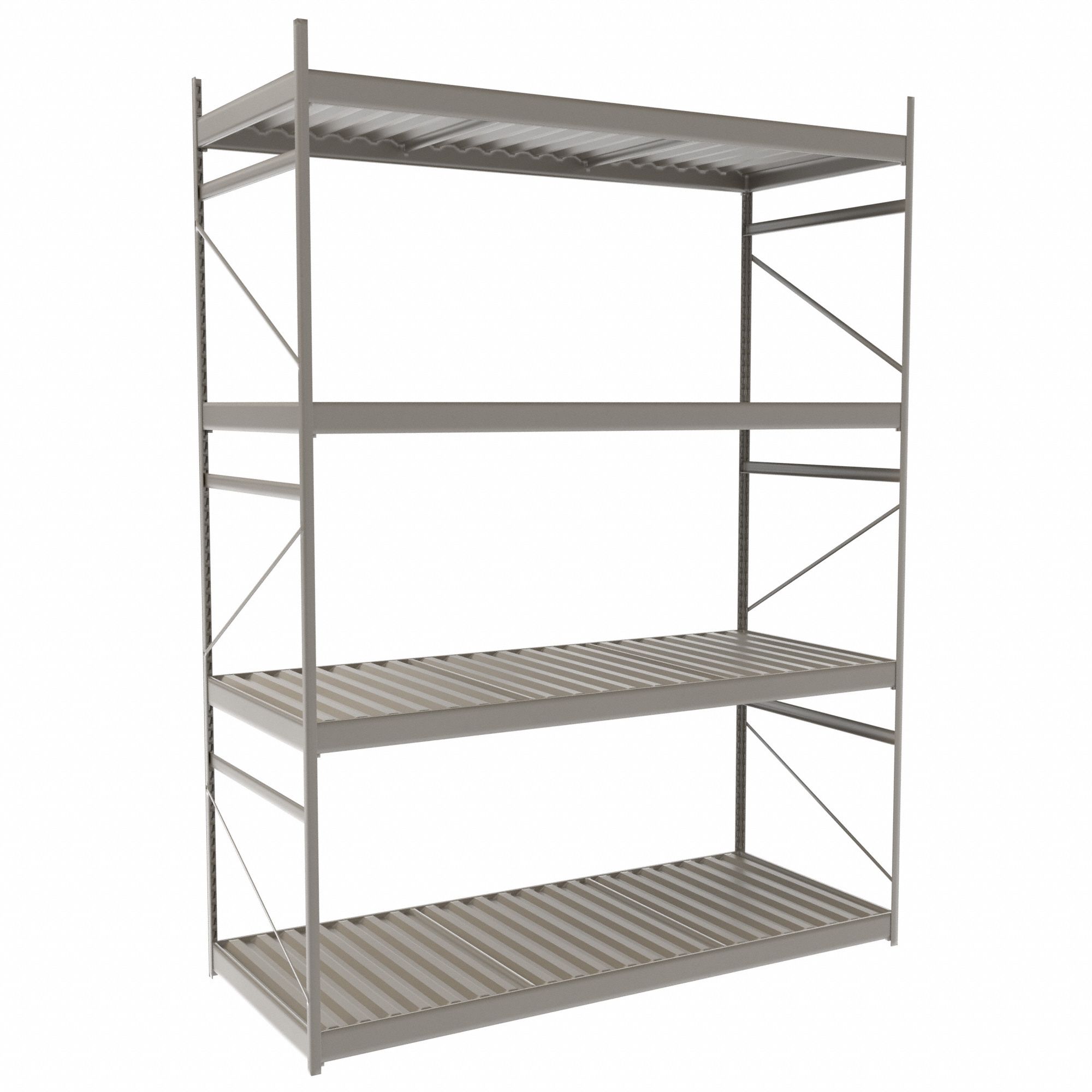 Bulk Rack With Decking: Starter, Light-Duty, 72 in x 30 in x 96 in, Ribbed Steel, 4 Shelves