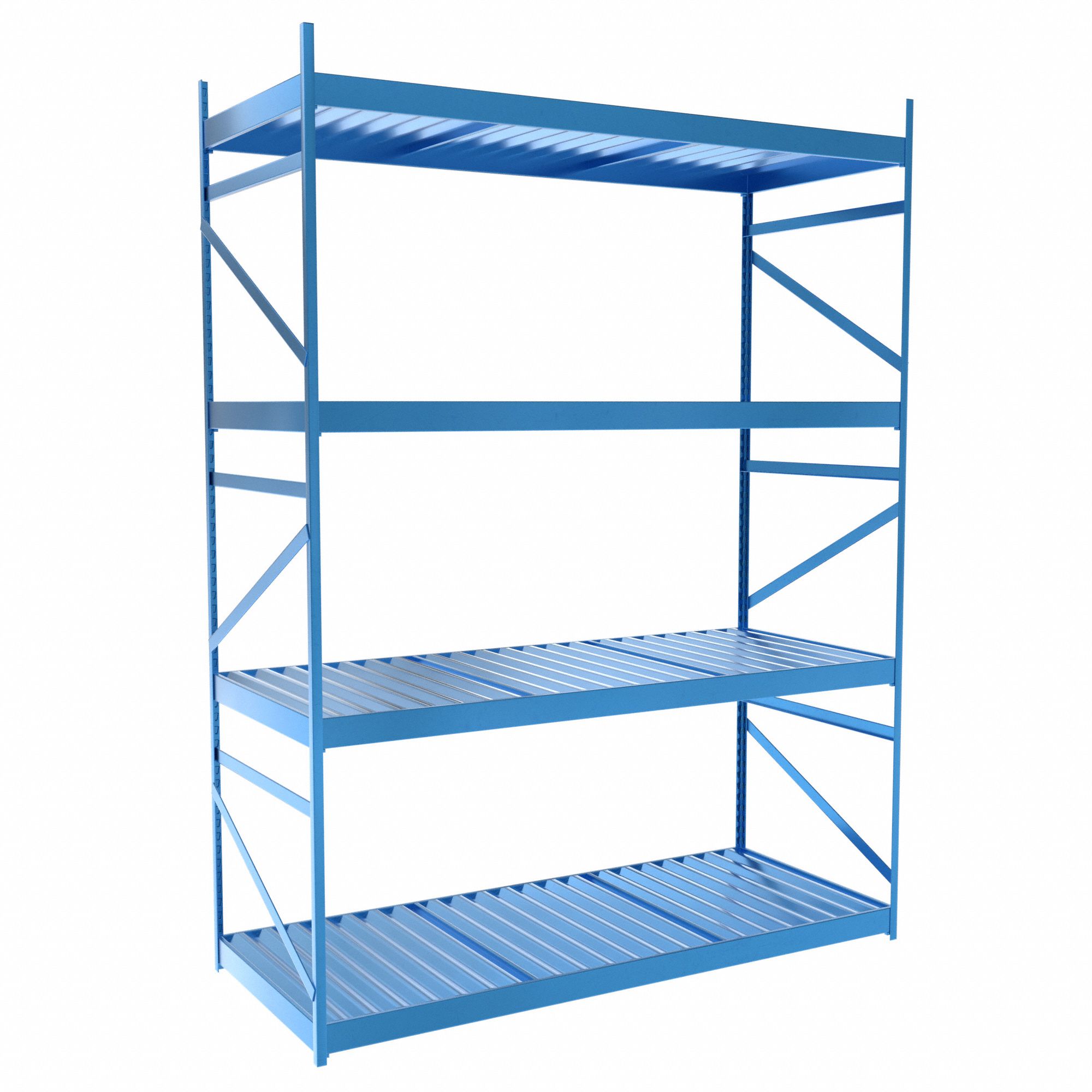 Bulk Rack With Decking: Starter, Light-Duty, 72 in x 30 in x 96 in, Ribbed Steel, 4 Shelves