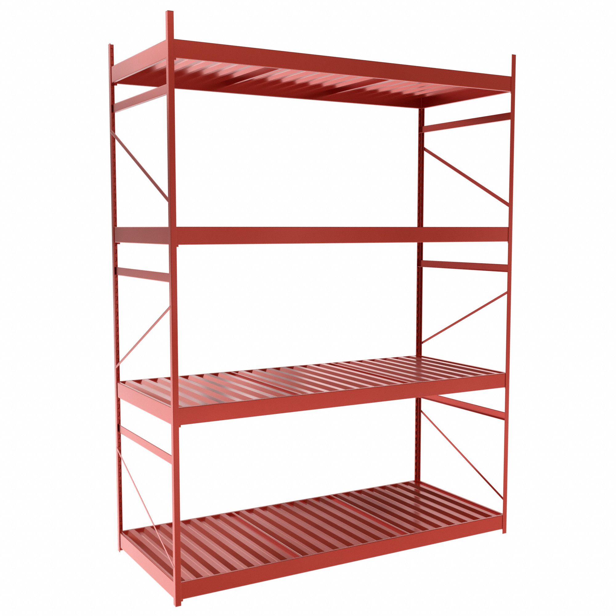 Bulk Rack With Decking: Starter, Light-Duty, 72 in x 30 in x 96 in, Ribbed Steel, 4 Shelves