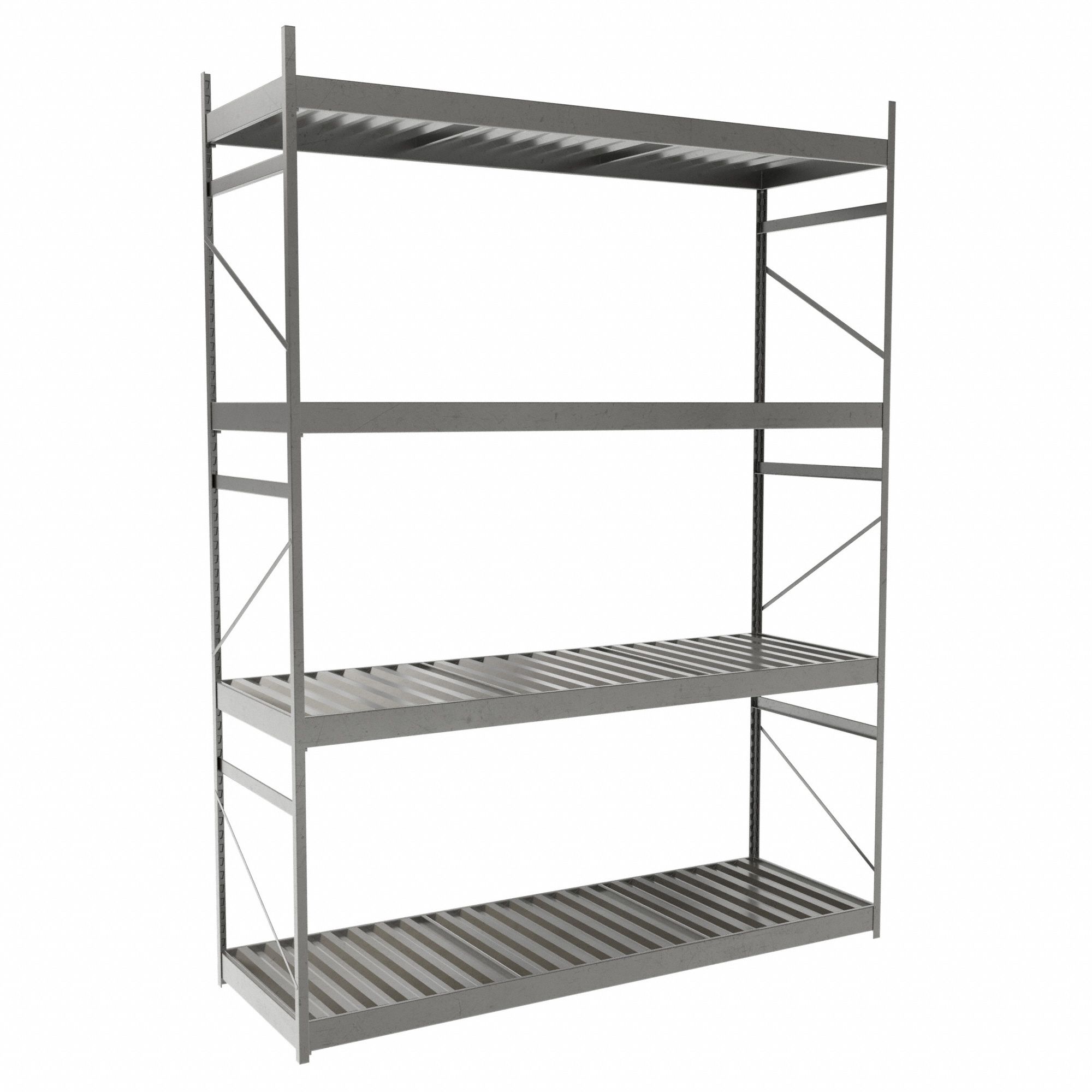 Bulk Rack With Decking: Starter, Light-Duty, 72 in x 24 in x 96 in, Ribbed Steel, 4 Shelves