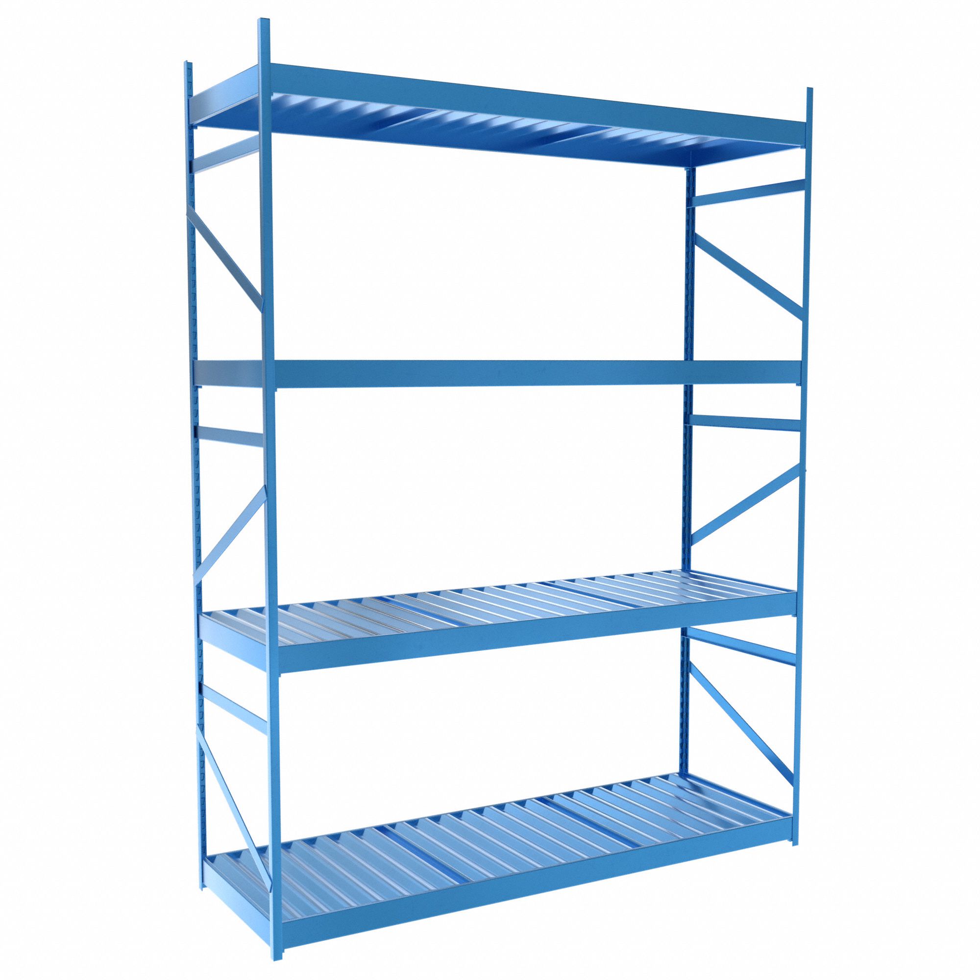 Bulk Rack With Decking: Starter, Light-Duty, 72 in x 24 in x 96 in, Ribbed Steel, 4 Shelves