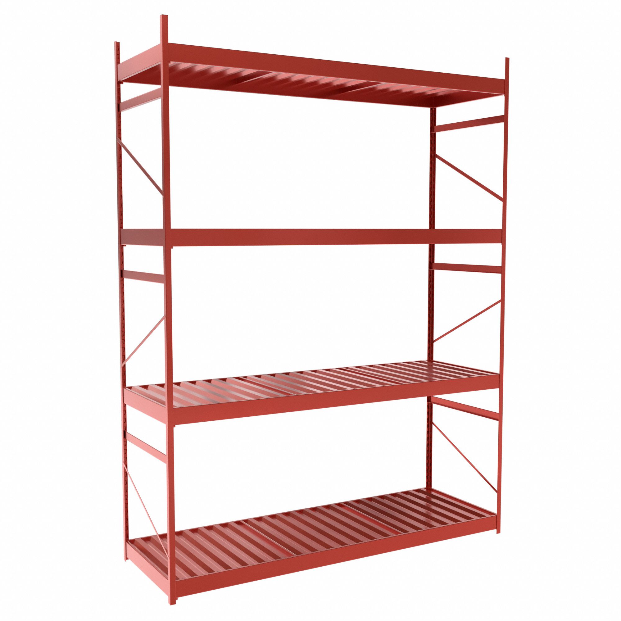 Bulk Rack With Decking: Starter, Light-Duty, 72 in x 24 in x 96 in, Ribbed Steel, 4 Shelves