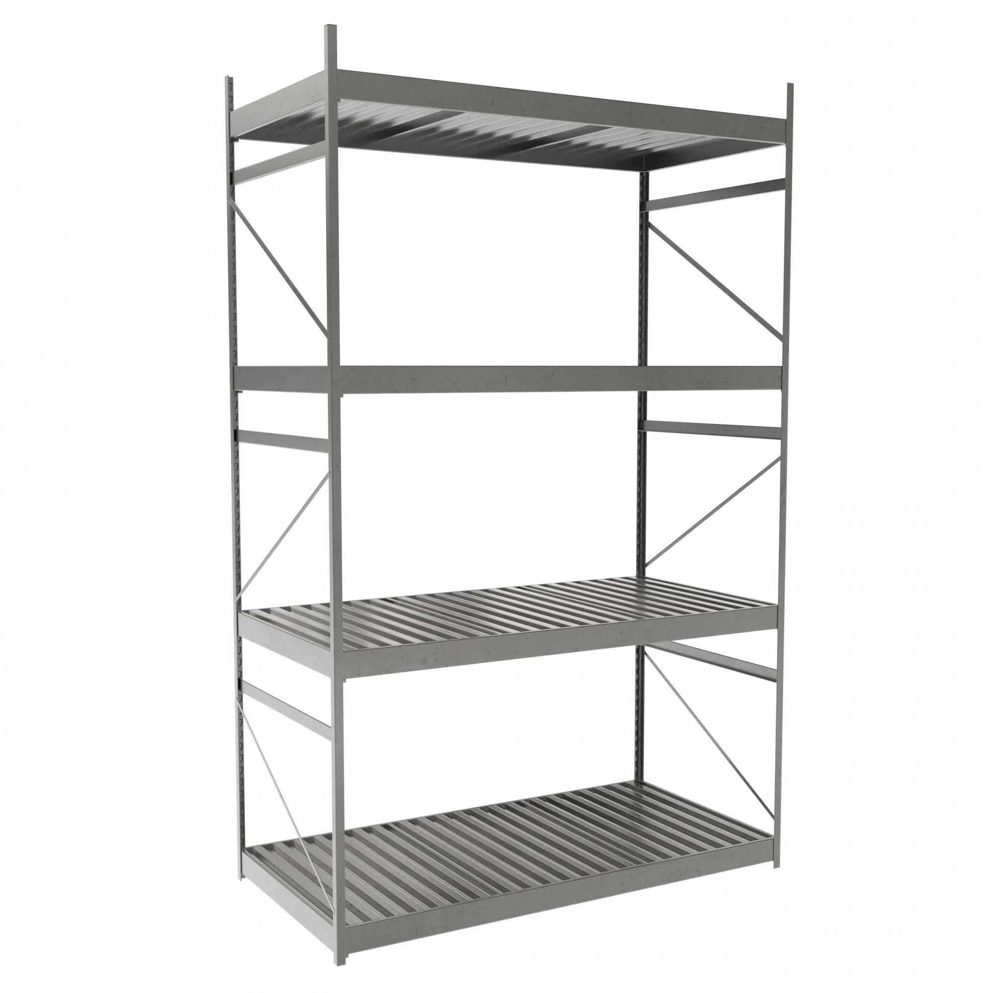 Bulk Rack With Decking: Starter, Light-Duty, 60 in x 30 in x 96 in, Ribbed Steel, 4 Shelves