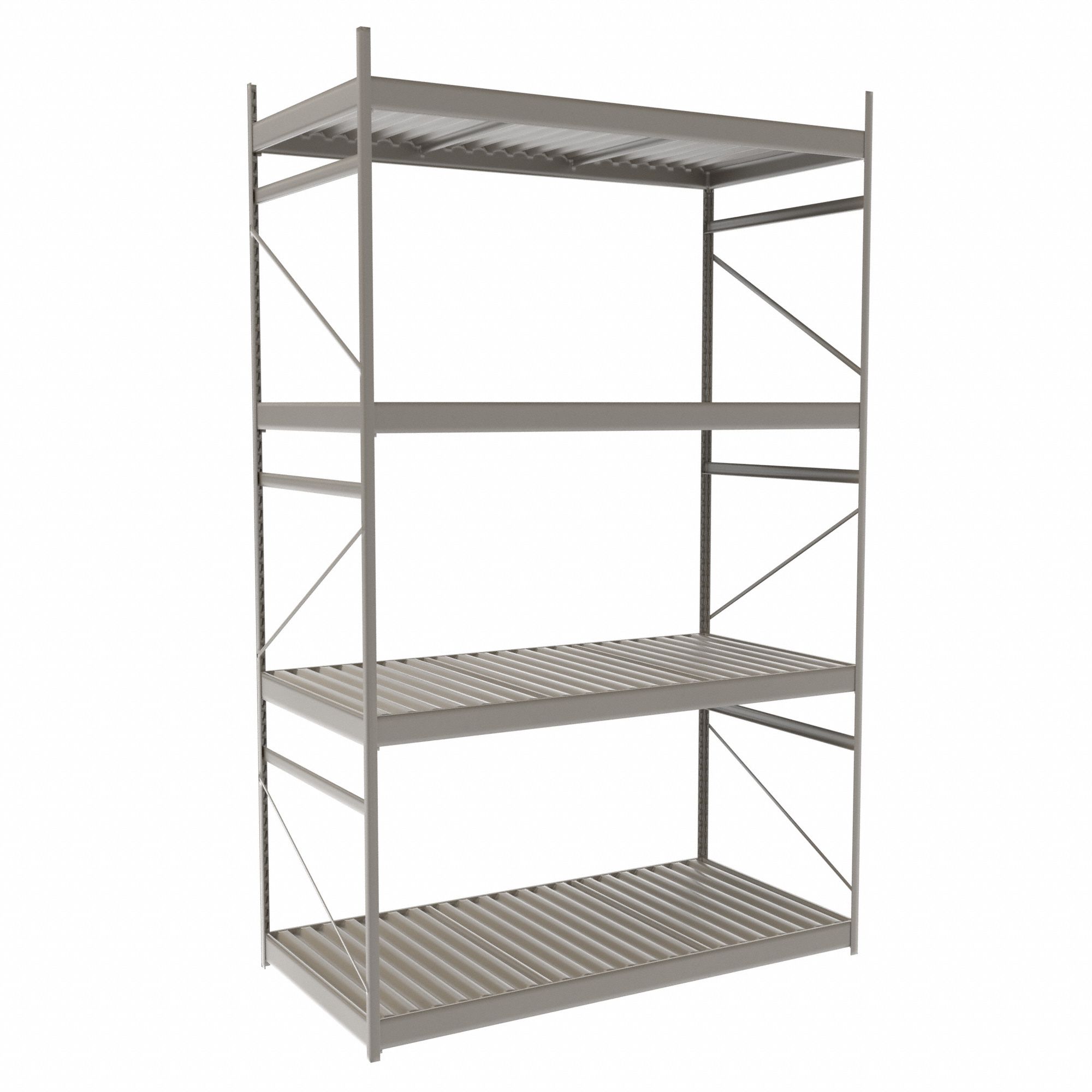 Bulk Rack With Decking: Starter, Light-Duty, 60 in x 30 in x 96 in, Ribbed Steel, 4 Shelves