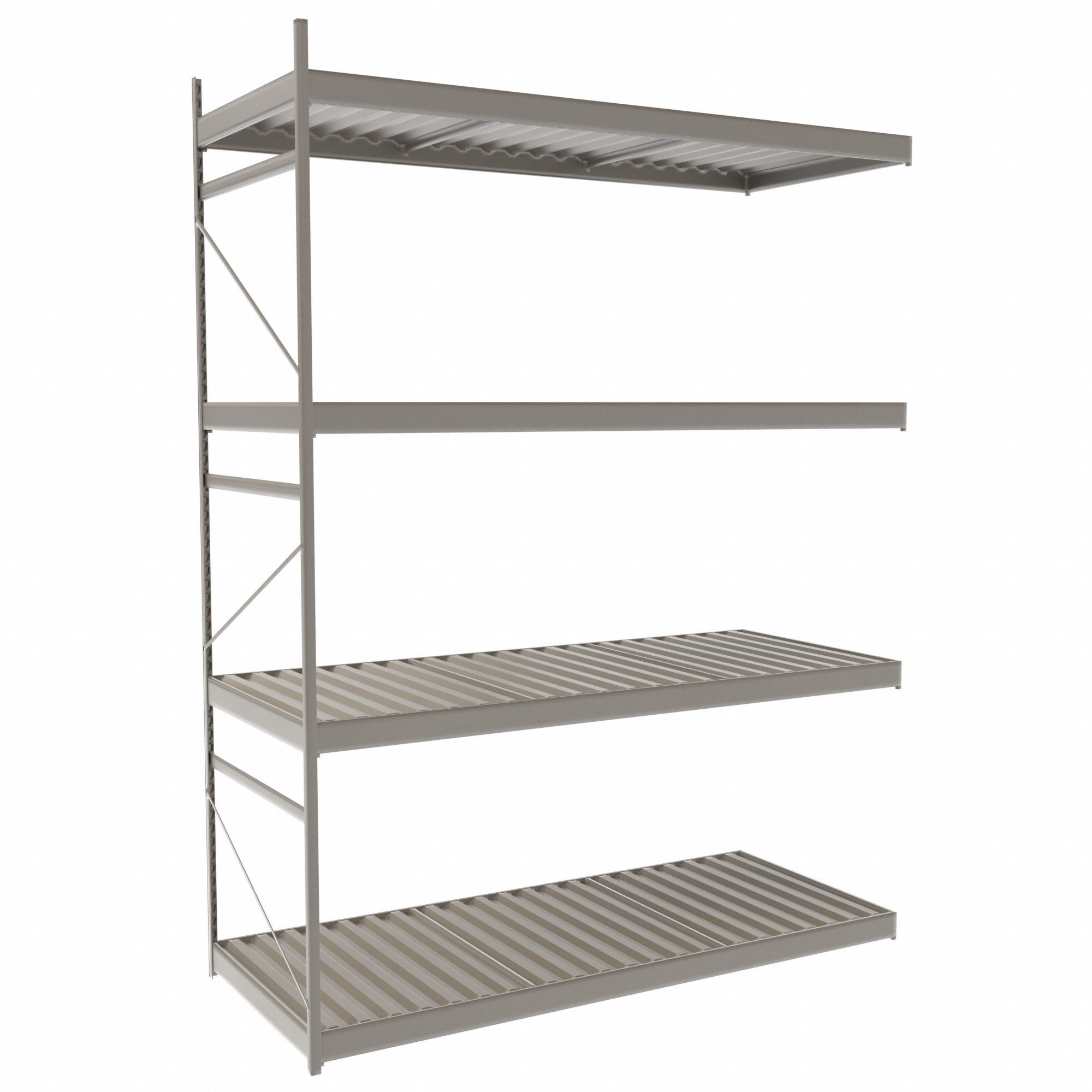 Bulk Rack With Decking: Add-On, Light-Duty, 72 in x 30 in x 96 in, Ribbed Steel, 4 Shelves