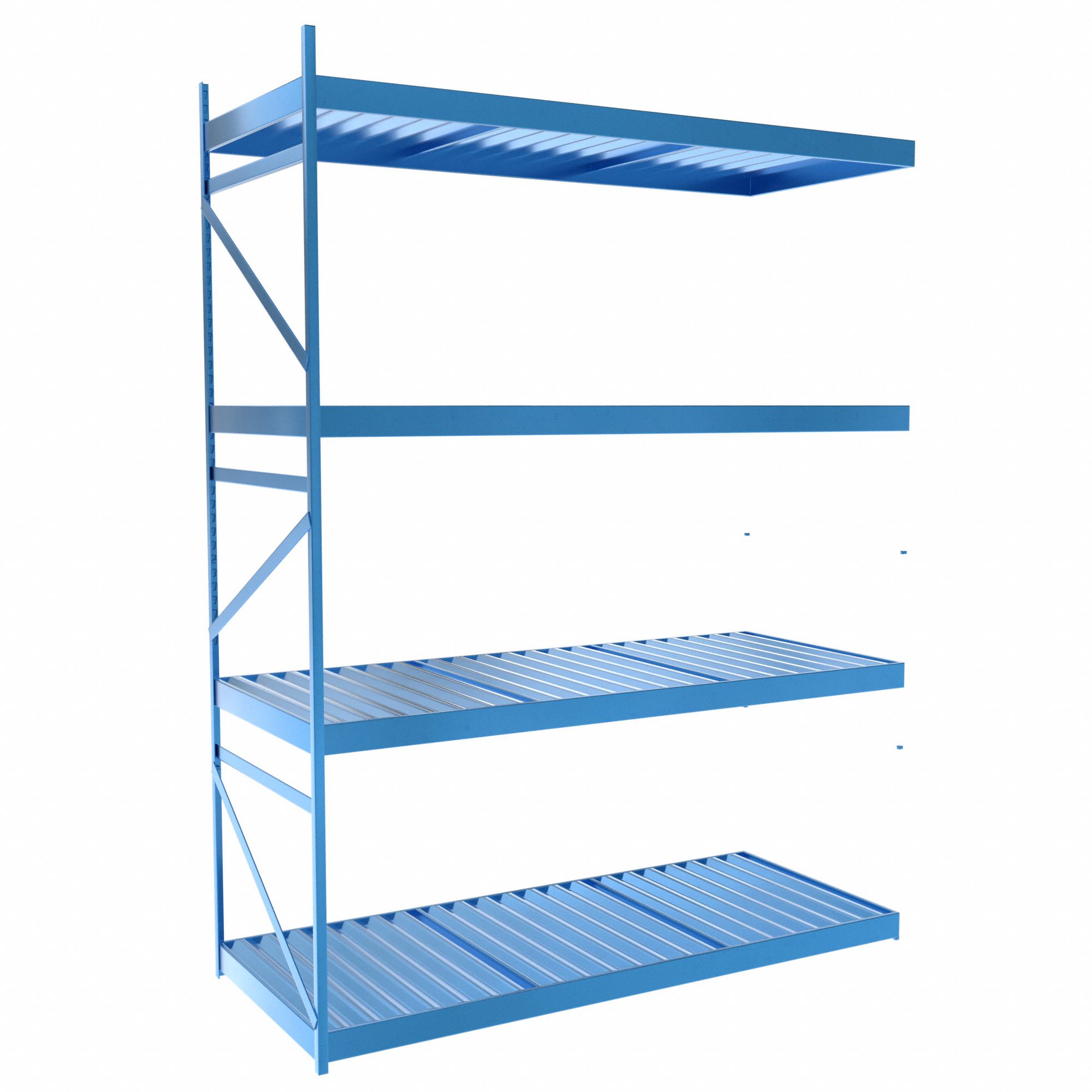 Bulk Rack With Decking: Add-On, Light-Duty, 72 in x 30 in x 96 in, Ribbed Steel, 4 Shelves