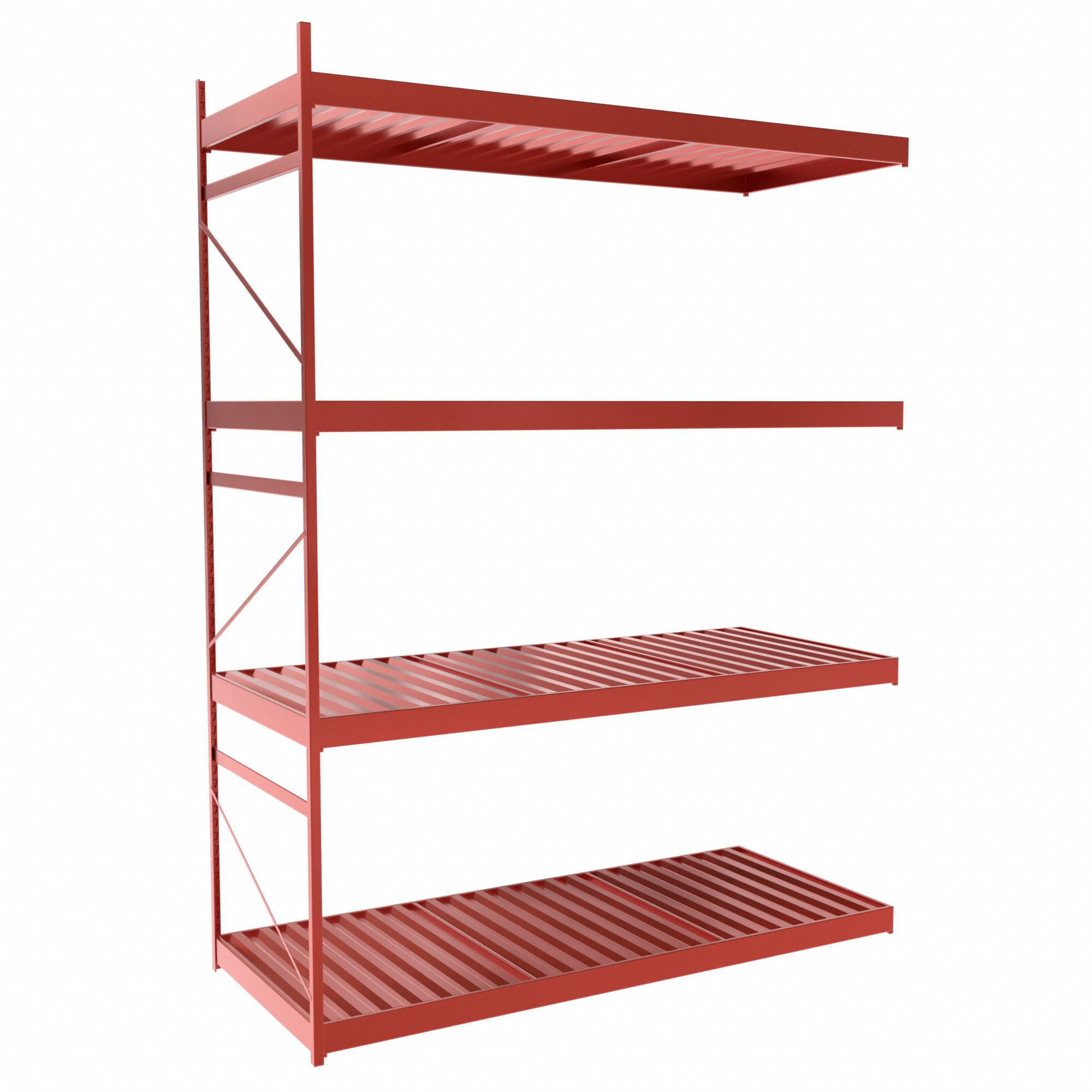 Bulk Rack With Decking: Add-On, Light-Duty, 72 in x 30 in x 96 in, Ribbed Steel, 4 Shelves