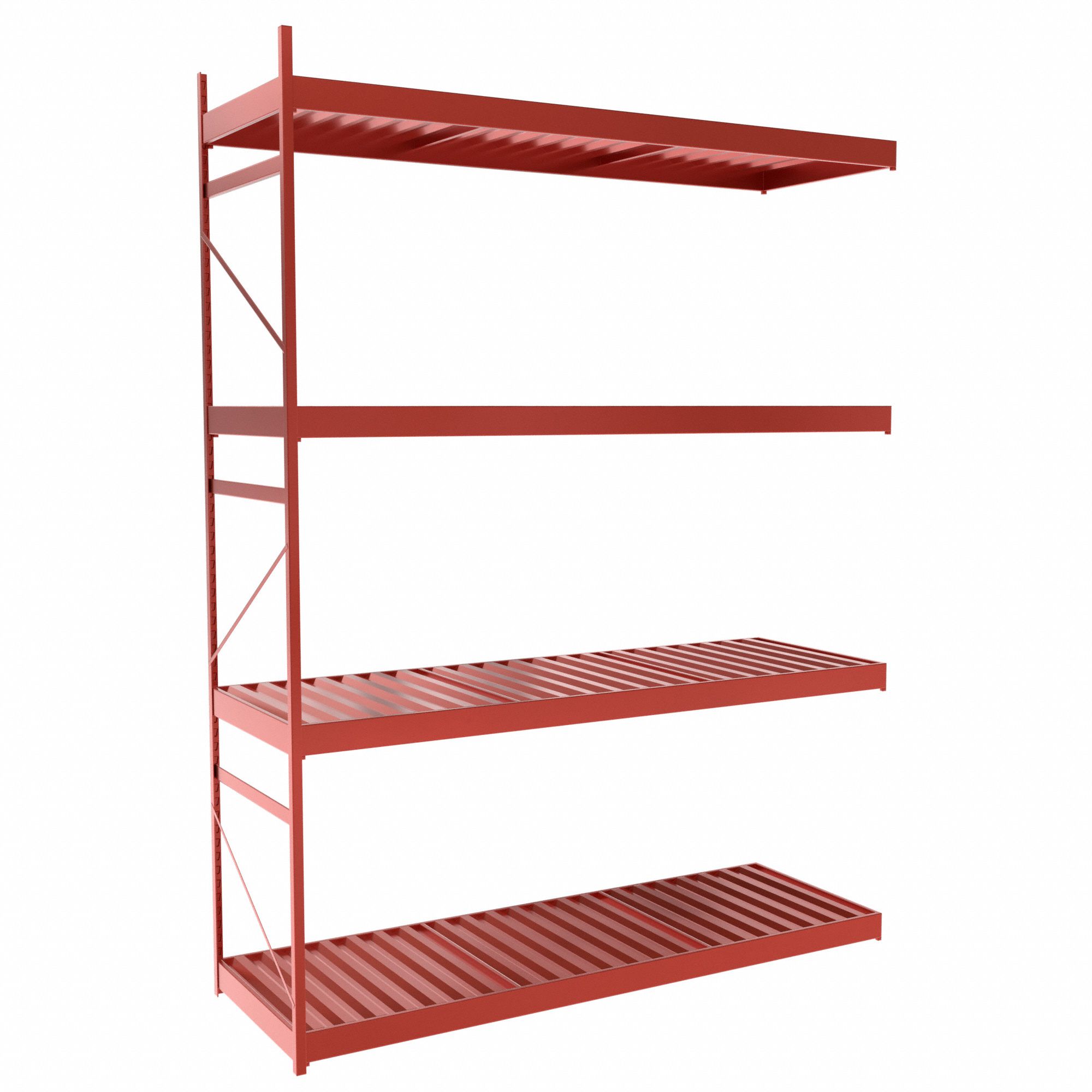 Bulk Rack With Decking: Add-On, Light-Duty, 72 in x 24 in x 96 in, Ribbed Steel, 4 Shelves