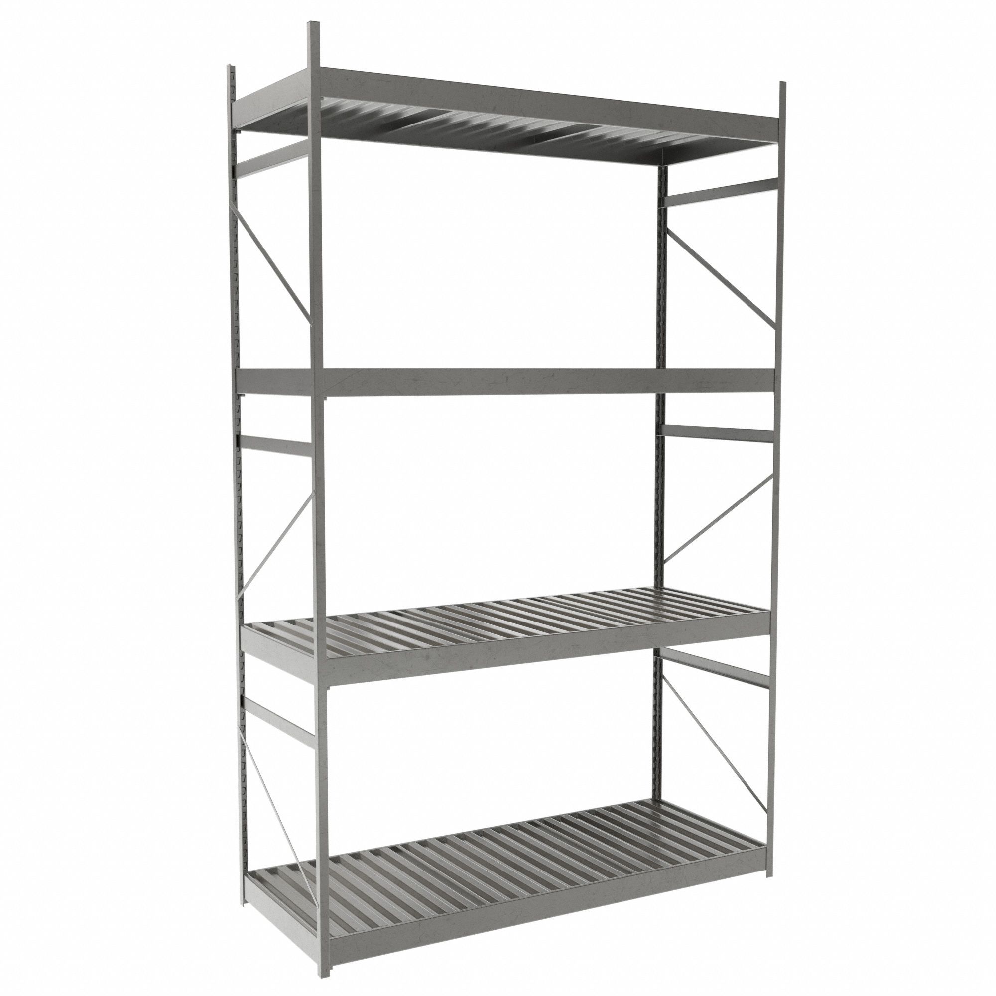 Bulk Rack With Decking: Starter, Light-Duty, 60 in x 24 in x 96 in, Ribbed Steel, 4 Shelves