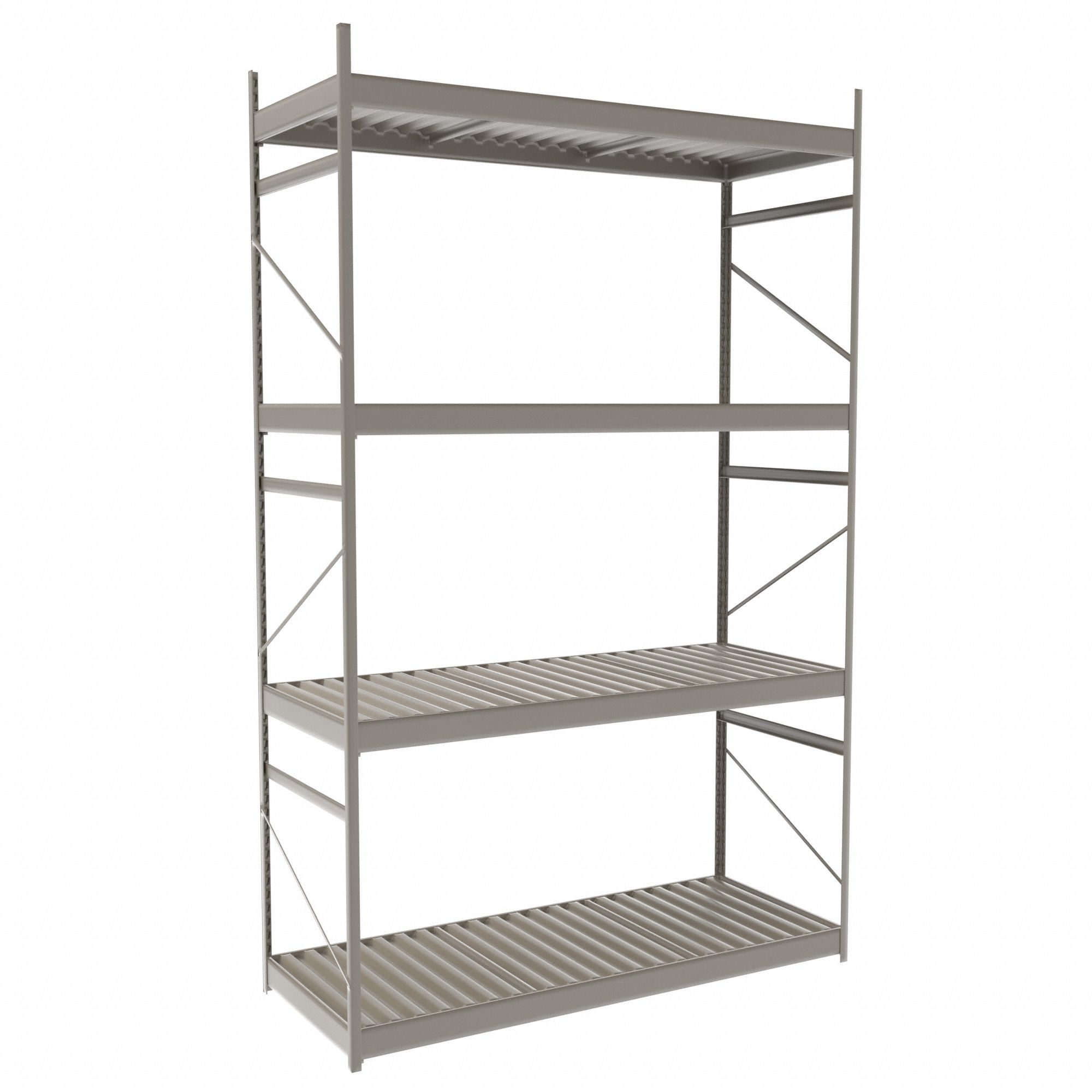 Bulk Rack With Decking: Starter, Light-Duty, 60 in x 24 in x 96 in, Ribbed Steel, 4 Shelves