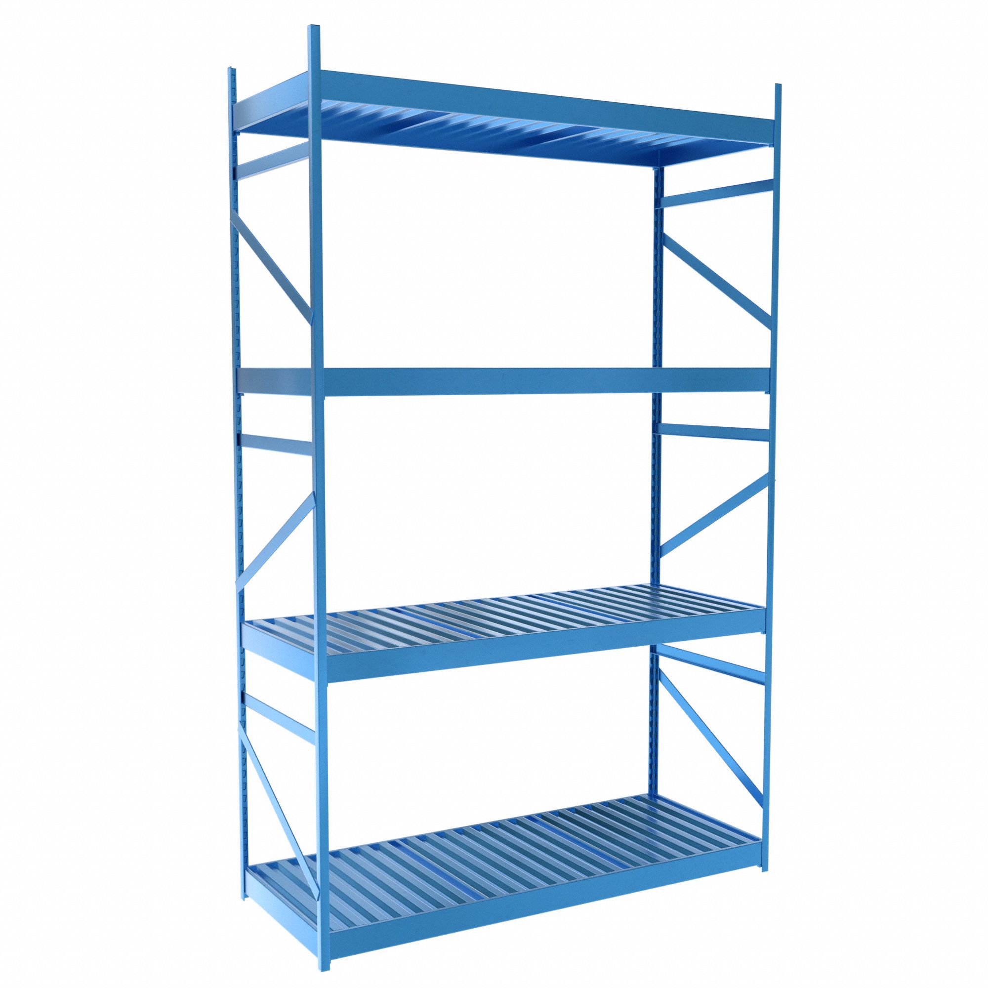 Bulk Rack With Decking: Starter, Light-Duty, 60 in x 24 in x 96 in, Ribbed Steel, 4 Shelves