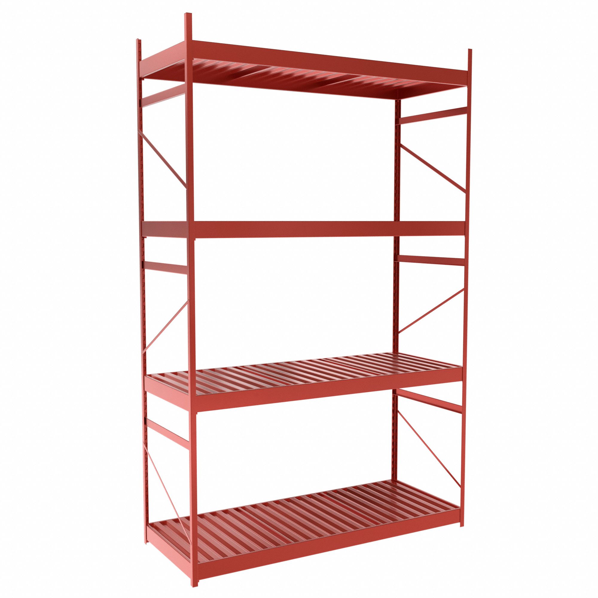 Bulk Rack With Decking: Starter, Light-Duty, 60 in x 24 in x 96 in, Ribbed Steel, 4 Shelves