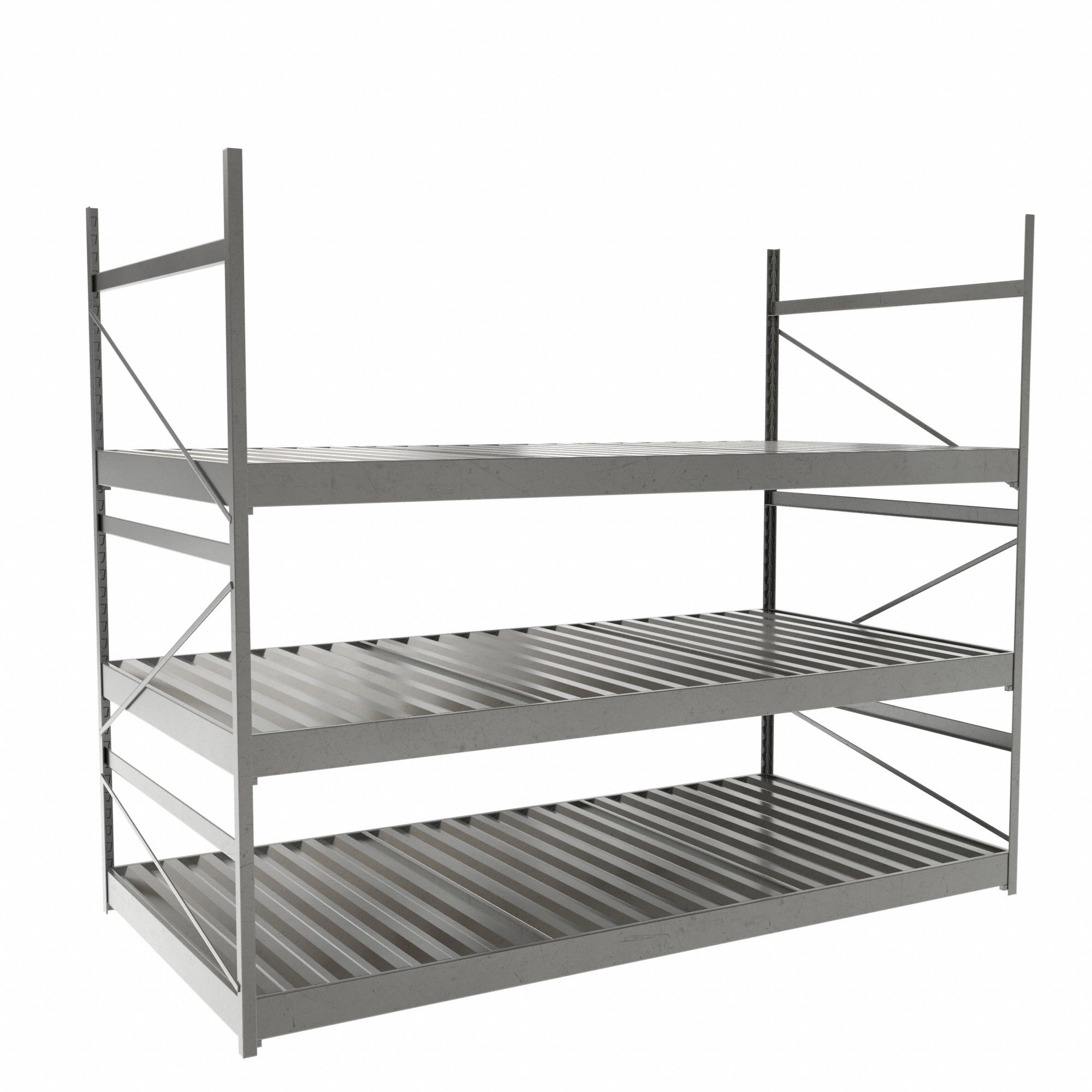 Bulk Rack With Decking: Starter, Light-Duty, 72 in x 36 in x 60 in, Ribbed Steel, 3 Shelves