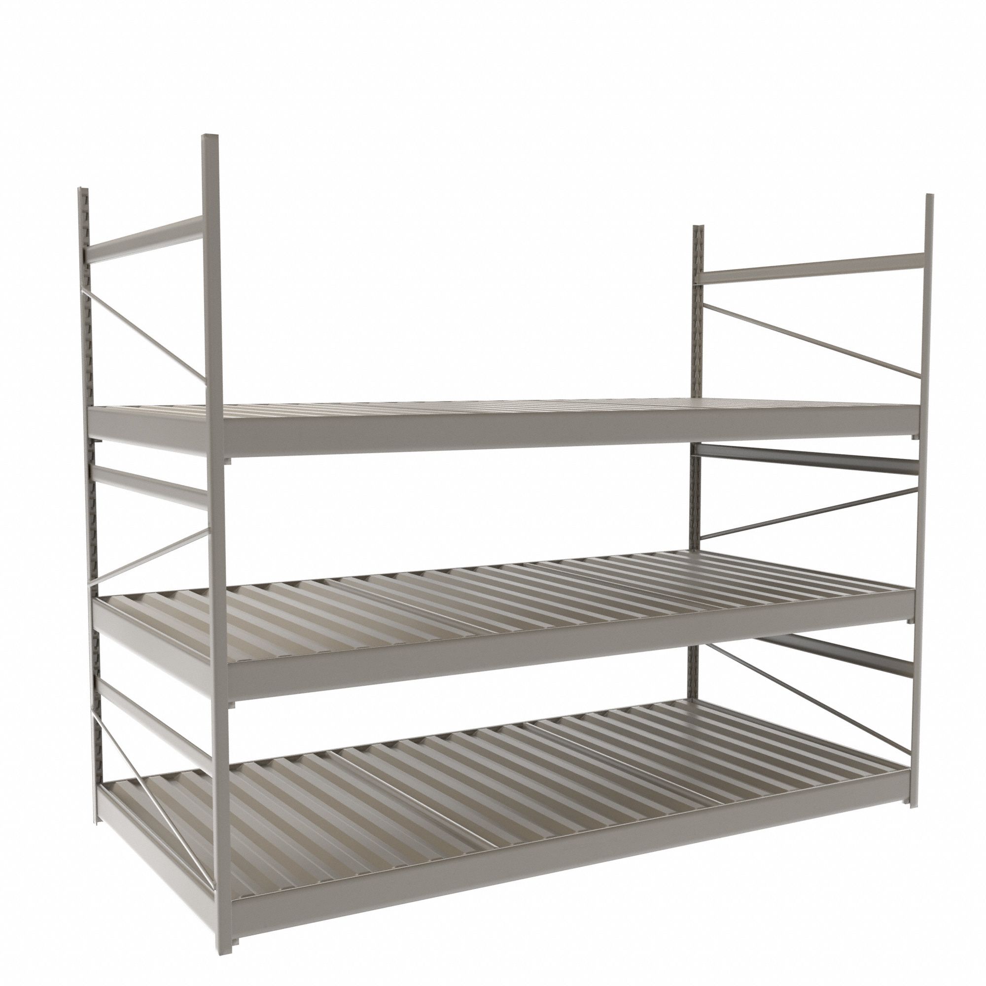 Bulk Rack With Decking: Starter, Light-Duty, 72 in x 36 in x 60 in, Ribbed Steel, 3 Shelves