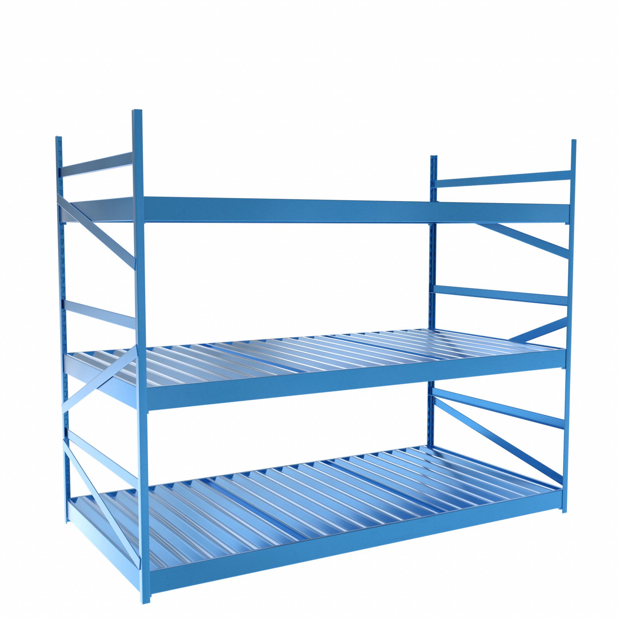 Bulk Rack With Decking: Starter, Light-Duty, 72 in x 36 in x 60 in, Ribbed Steel, 3 Shelves