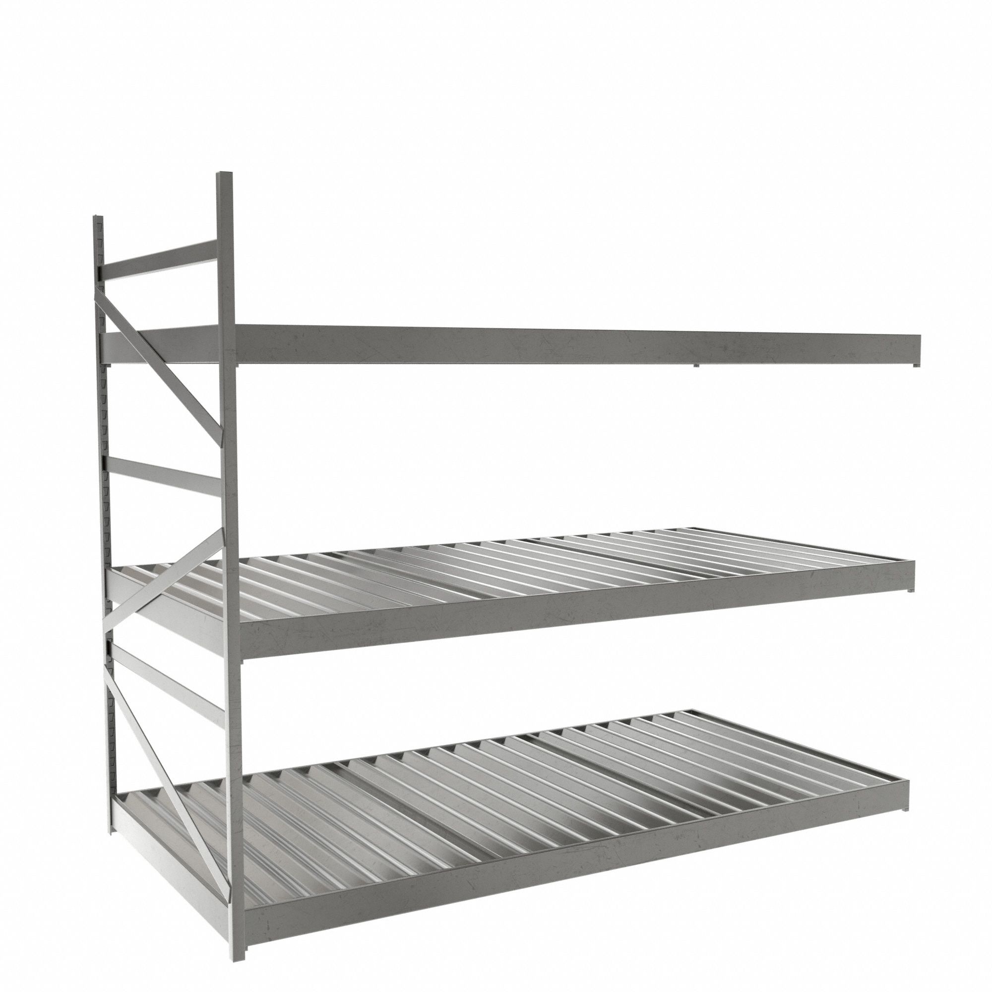 Bulk Rack With Decking: Add-On, Light-Duty, 72 in x 36 in x 60 in, Ribbed Steel, 3 Shelves