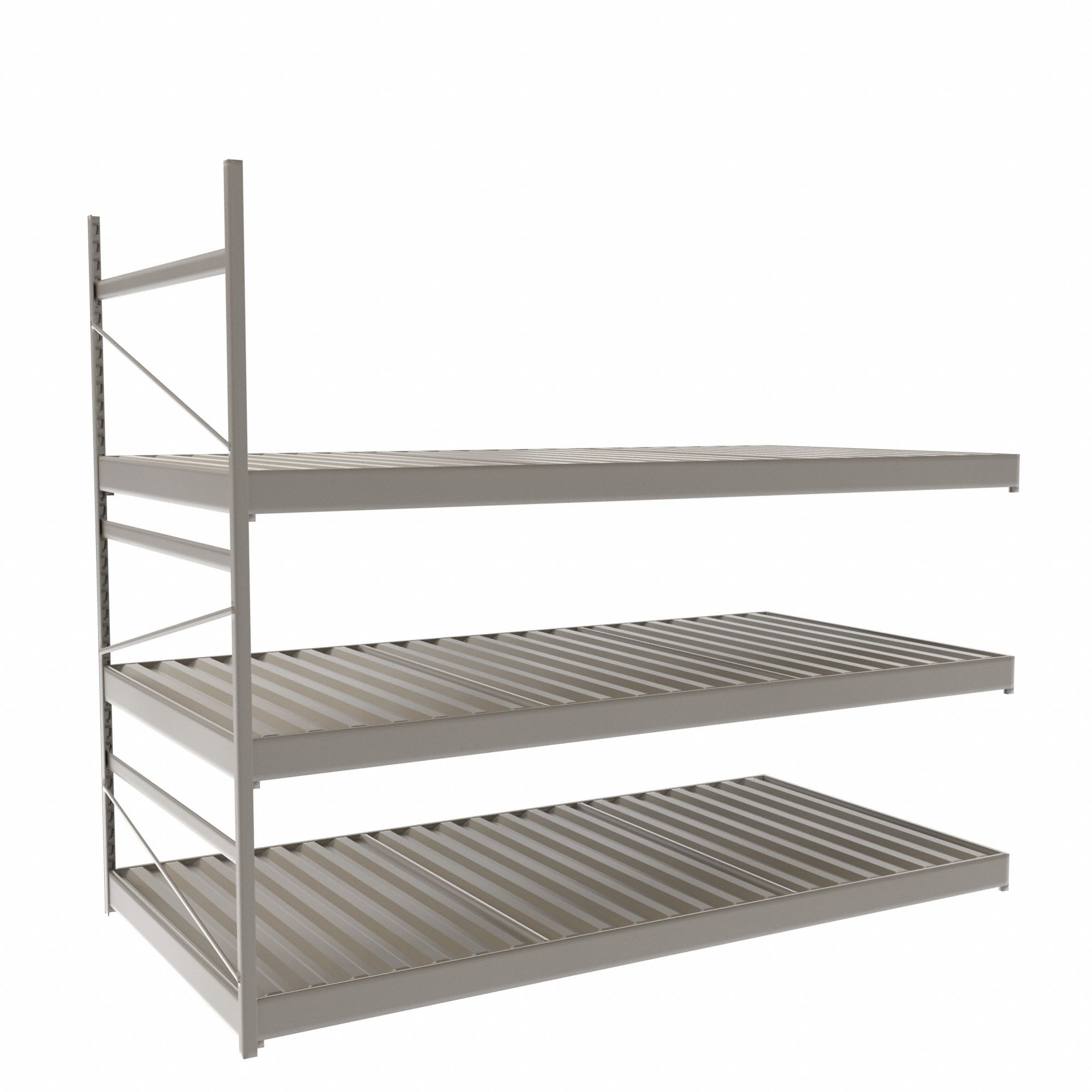 Bulk Rack With Decking: Add-On, Light-Duty, 72 in x 36 in x 60 in, Ribbed Steel, 3 Shelves