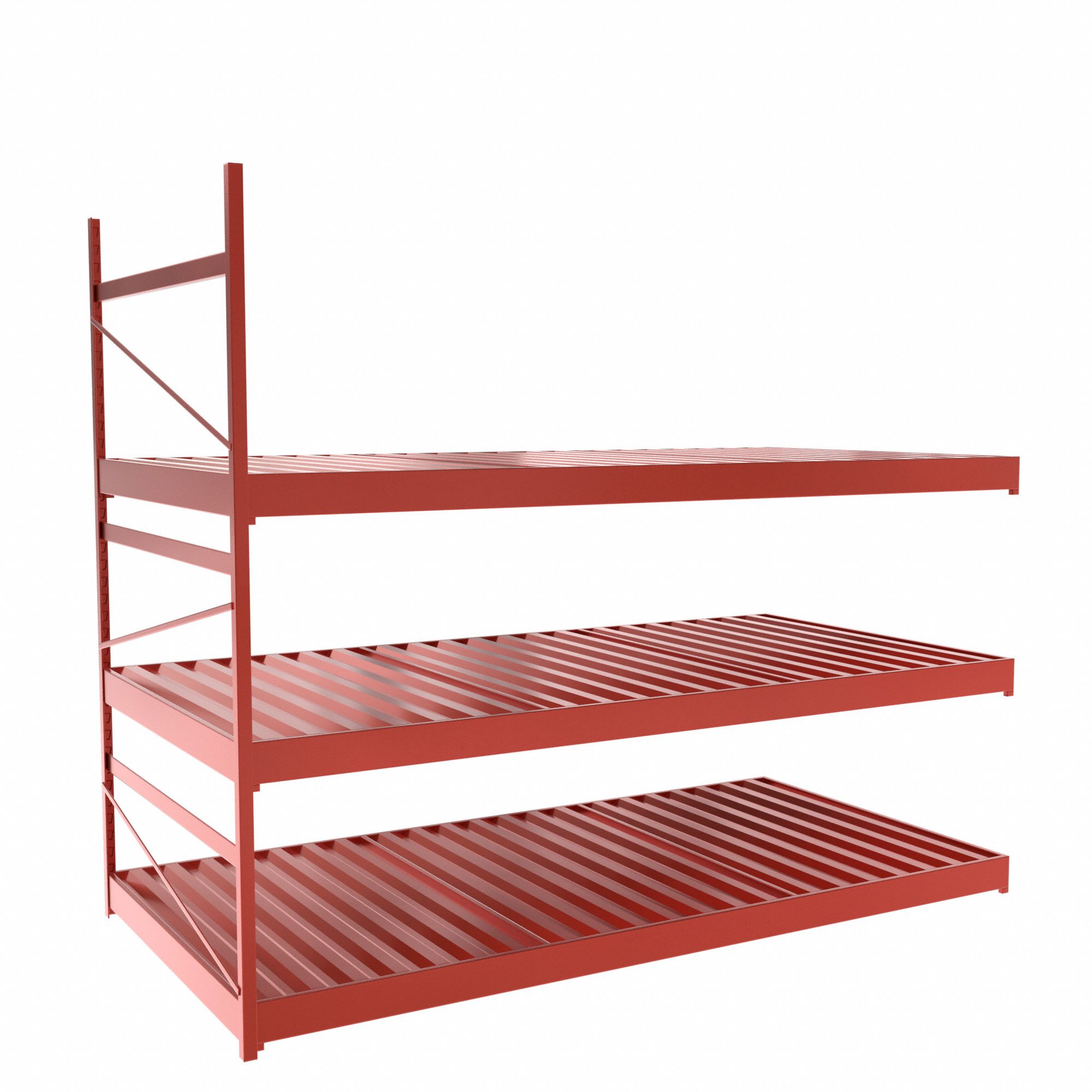 Bulk Rack With Decking: Add-On, Light-Duty, 72 in x 36 in x 60 in, Ribbed Steel, 3 Shelves