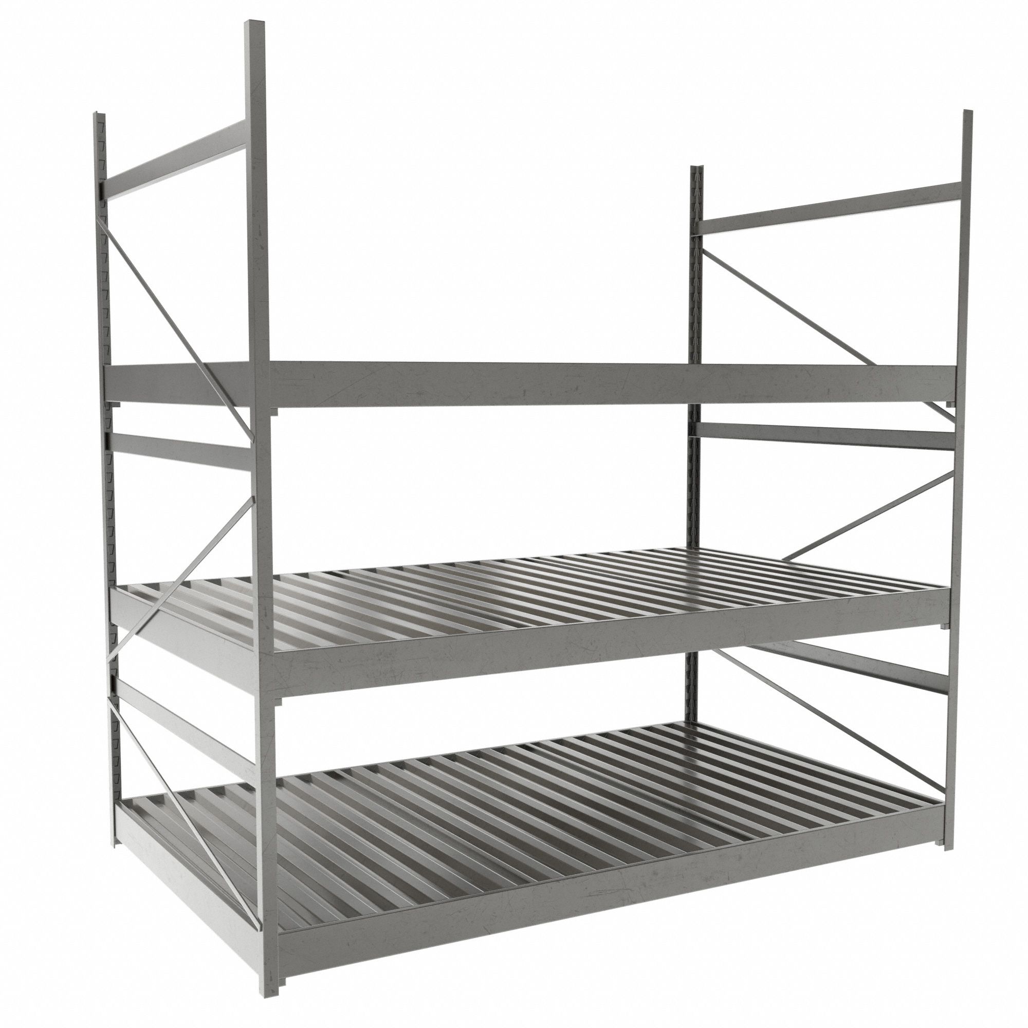 Bulk Rack With Decking: Starter, Light-Duty, 60 in x 36 in x 60 in, Ribbed Steel, 3 Shelves