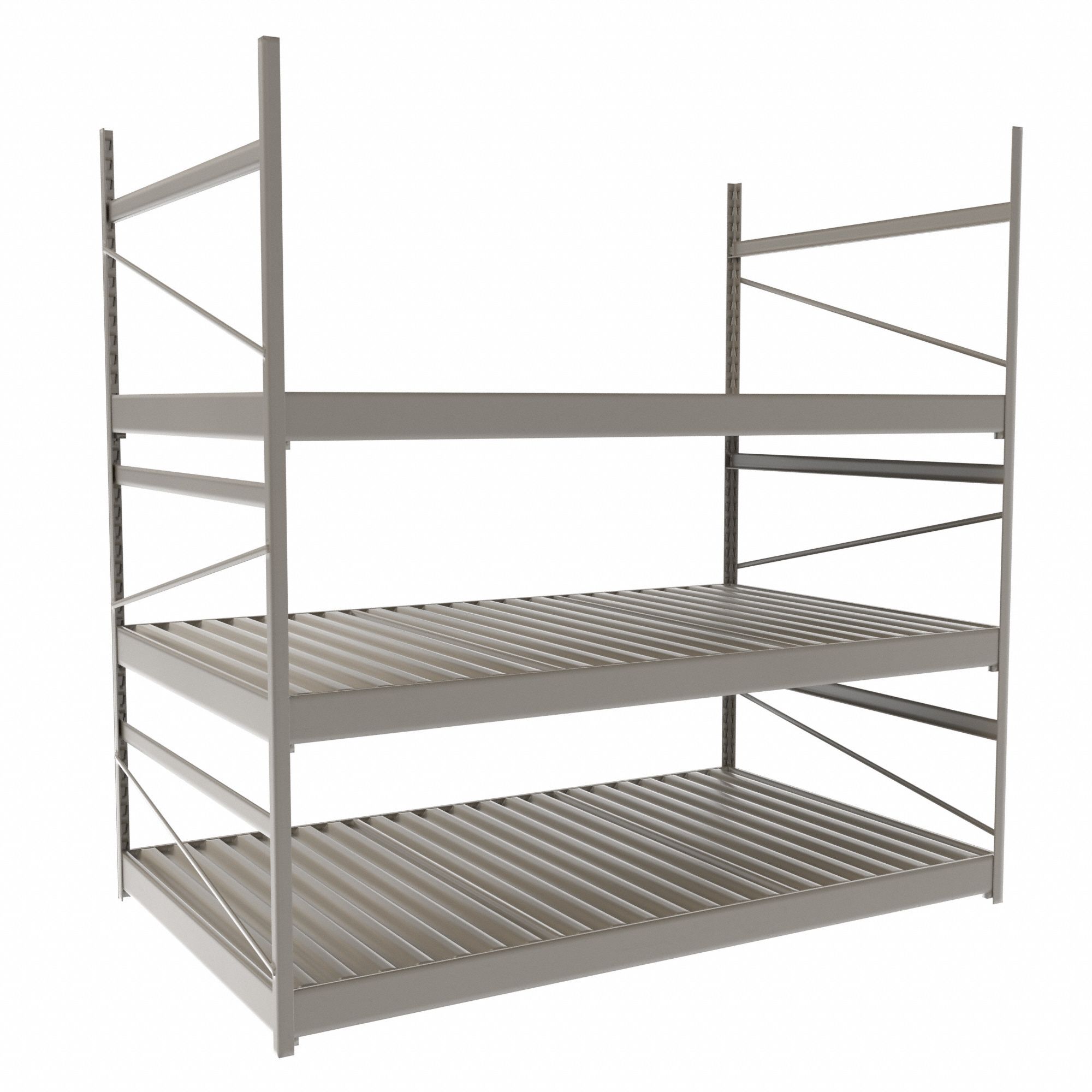 Bulk Rack With Decking: Starter, Light-Duty, 60 in x 36 in x 60 in, Ribbed Steel, 3 Shelves