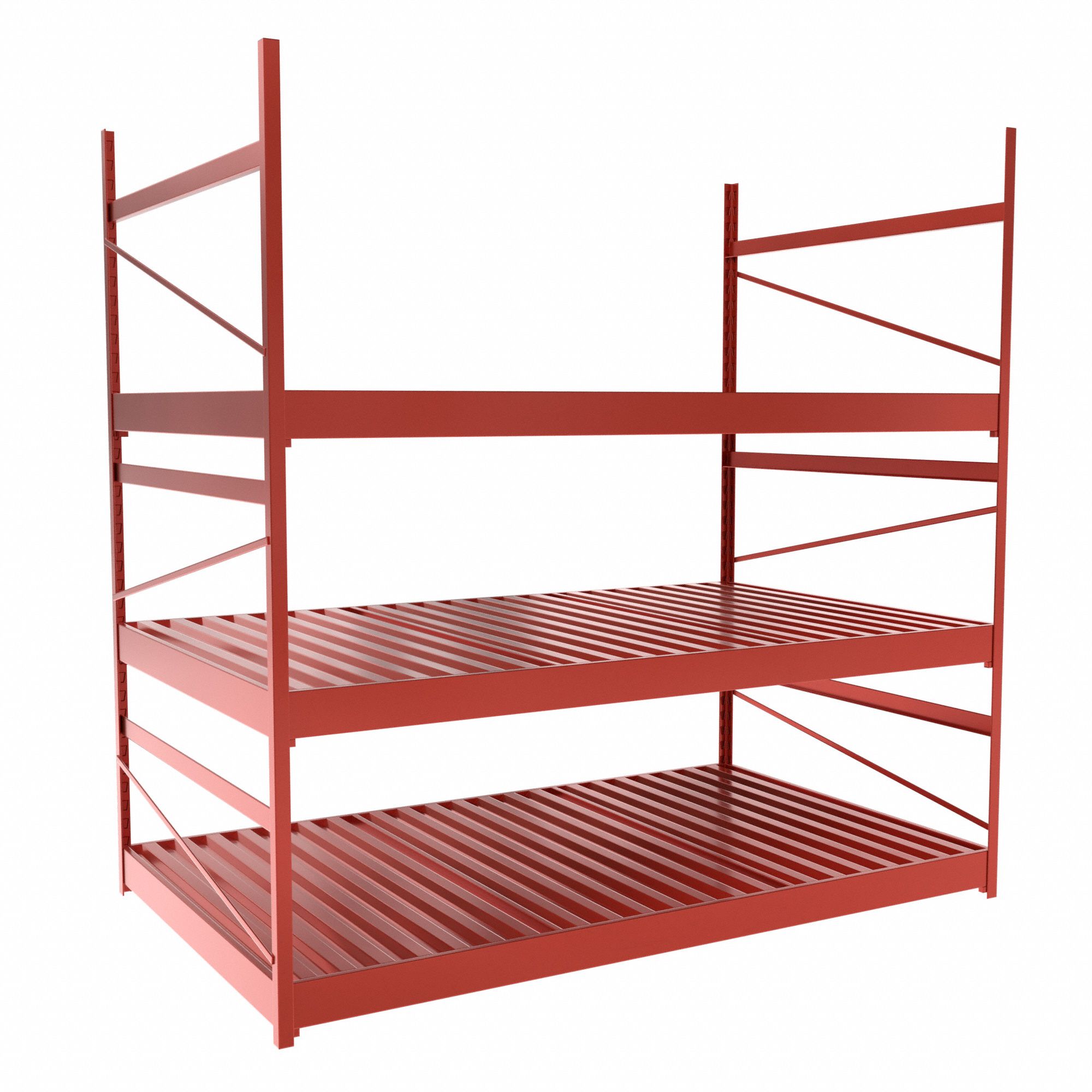 Bulk Rack With Decking: Starter, Light-Duty, 60 in x 36 in x 60 in, Ribbed Steel, 3 Shelves