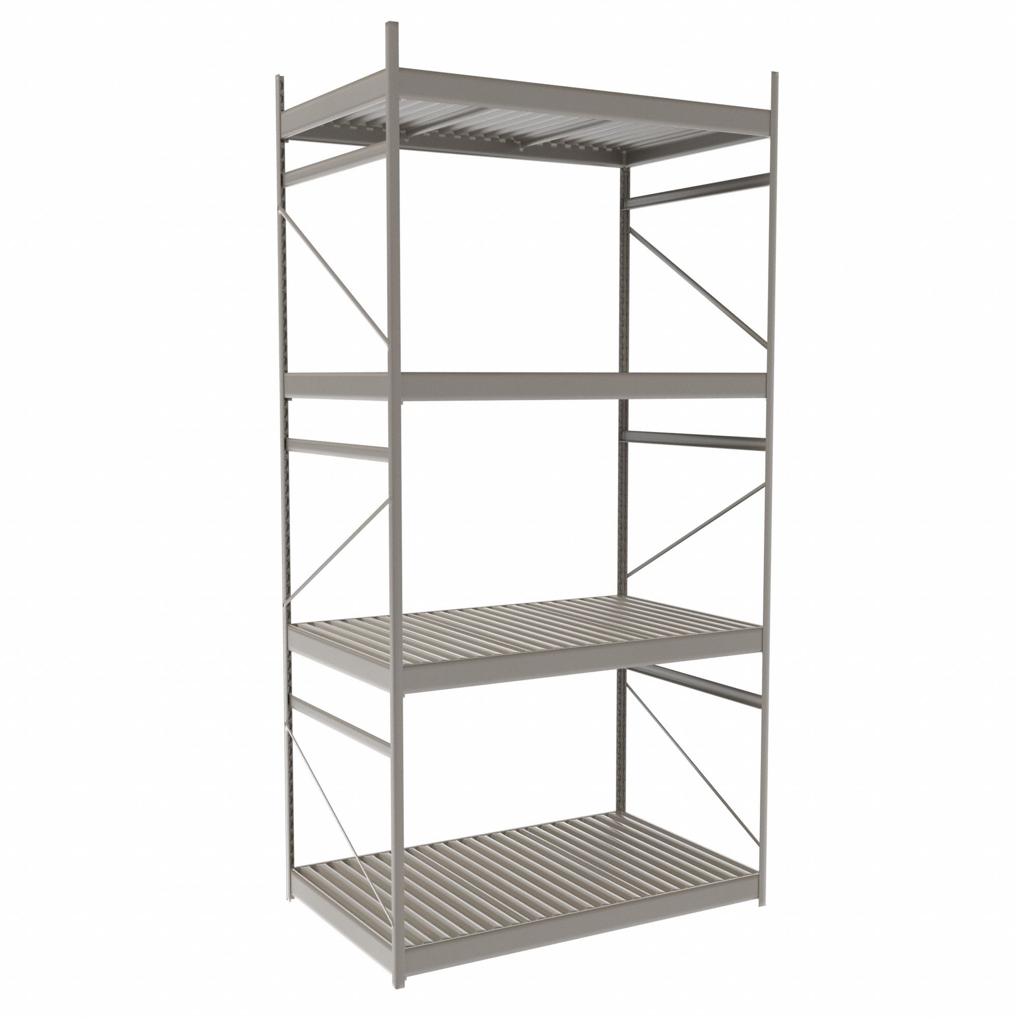 Bulk Rack With Decking: Starter, Light-Duty, 48 in x 30 in x 96 in, Ribbed Steel, 4 Shelves