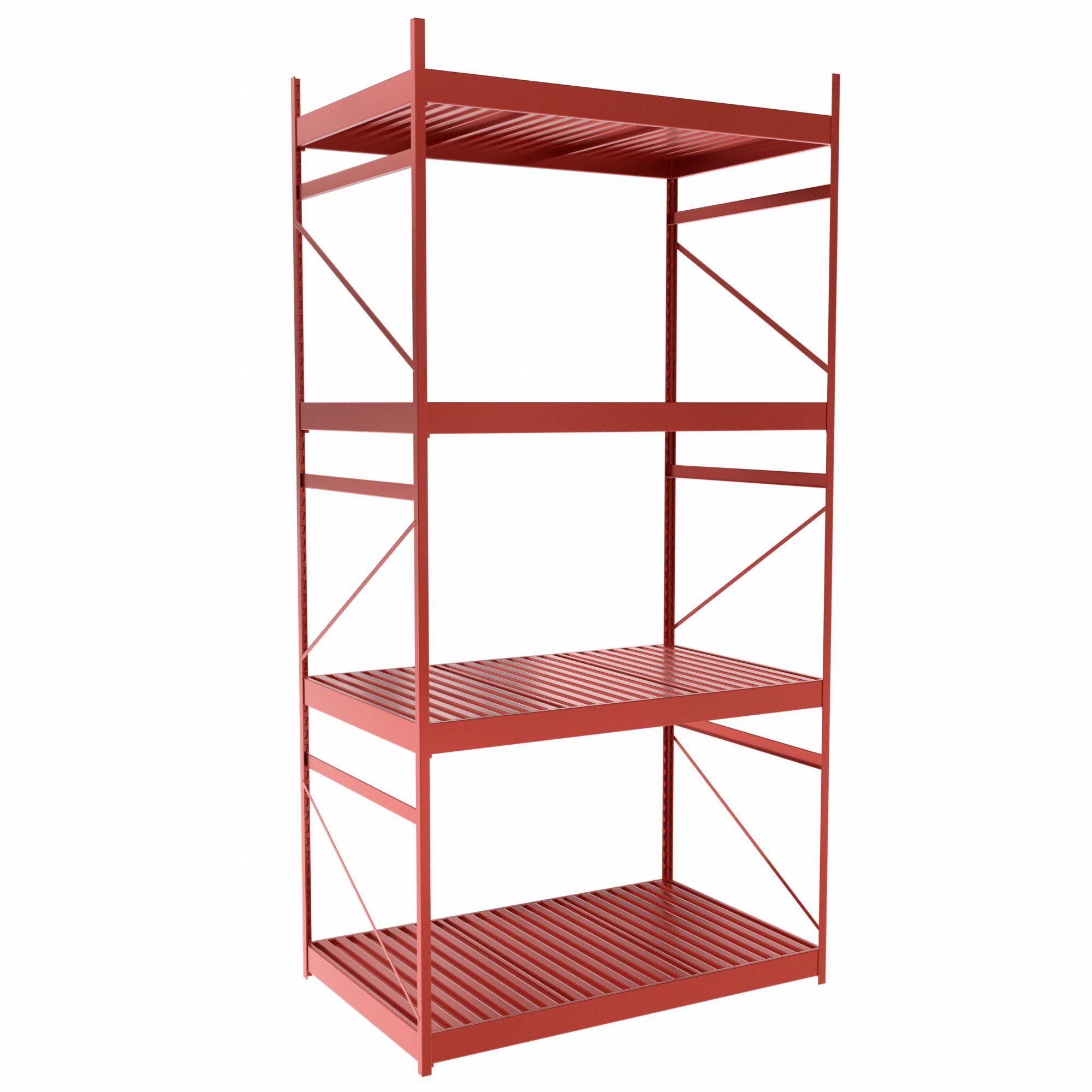 Bulk Rack With Decking: Starter, Light-Duty, 48 in x 30 in x 96 in, Ribbed Steel, 4 Shelves