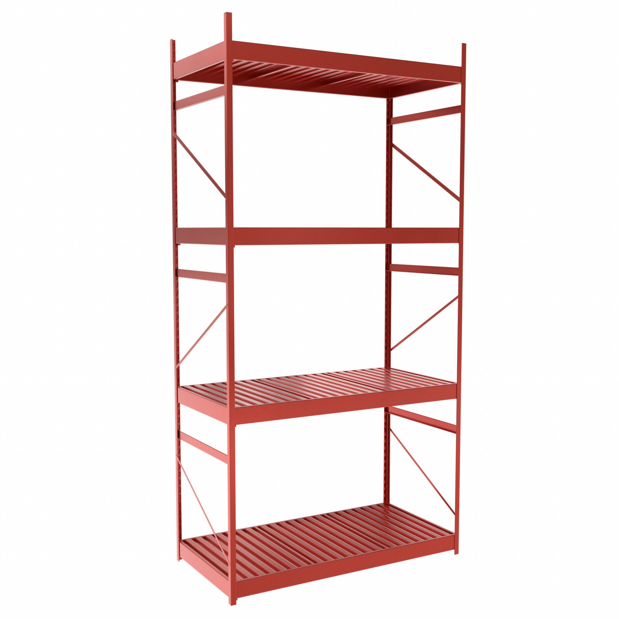 Bulk Rack With Decking: Starter, Light-Duty, 48 in x 24 in x 96 in, Ribbed Steel, 4 Shelves