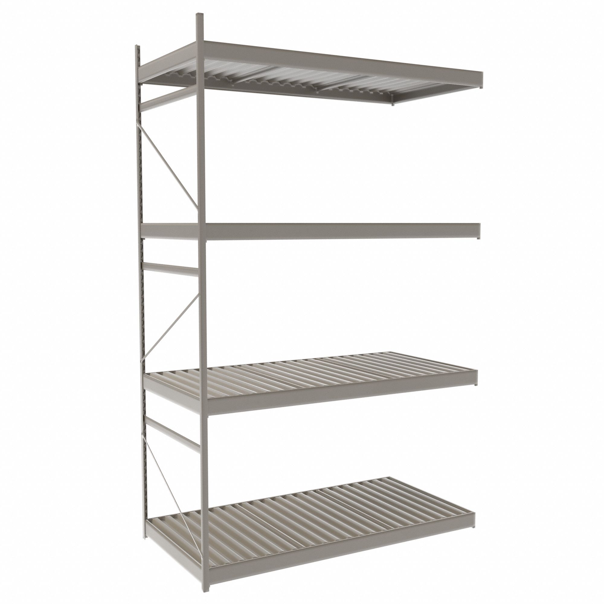 Bulk Rack With Decking: Add-On, Light-Duty, 60 in x 30 in x 96 in, Ribbed Steel, 4 Shelves