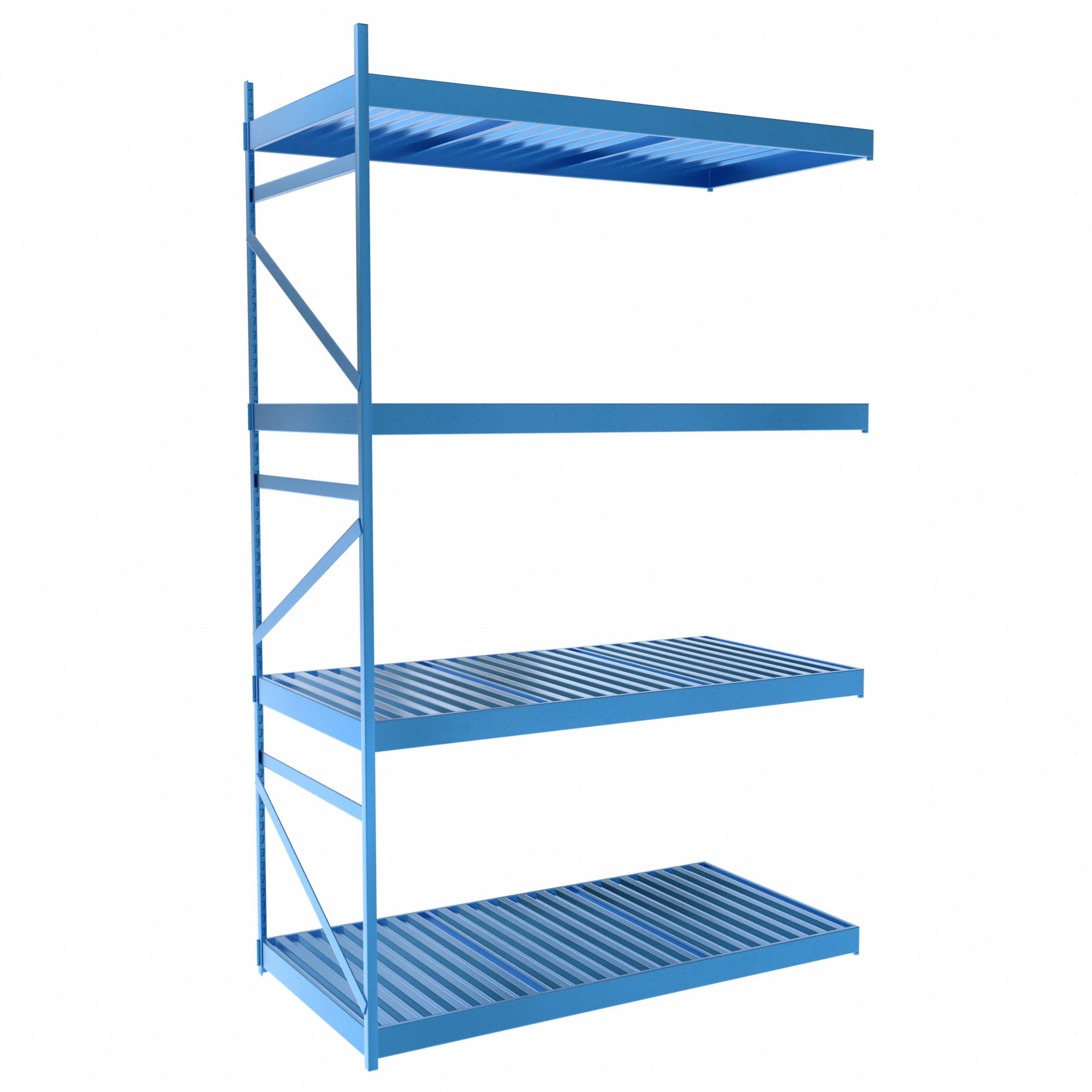 Bulk Rack With Decking: Add-On, Light-Duty, 60 in x 30 in x 96 in, Ribbed Steel, 4 Shelves