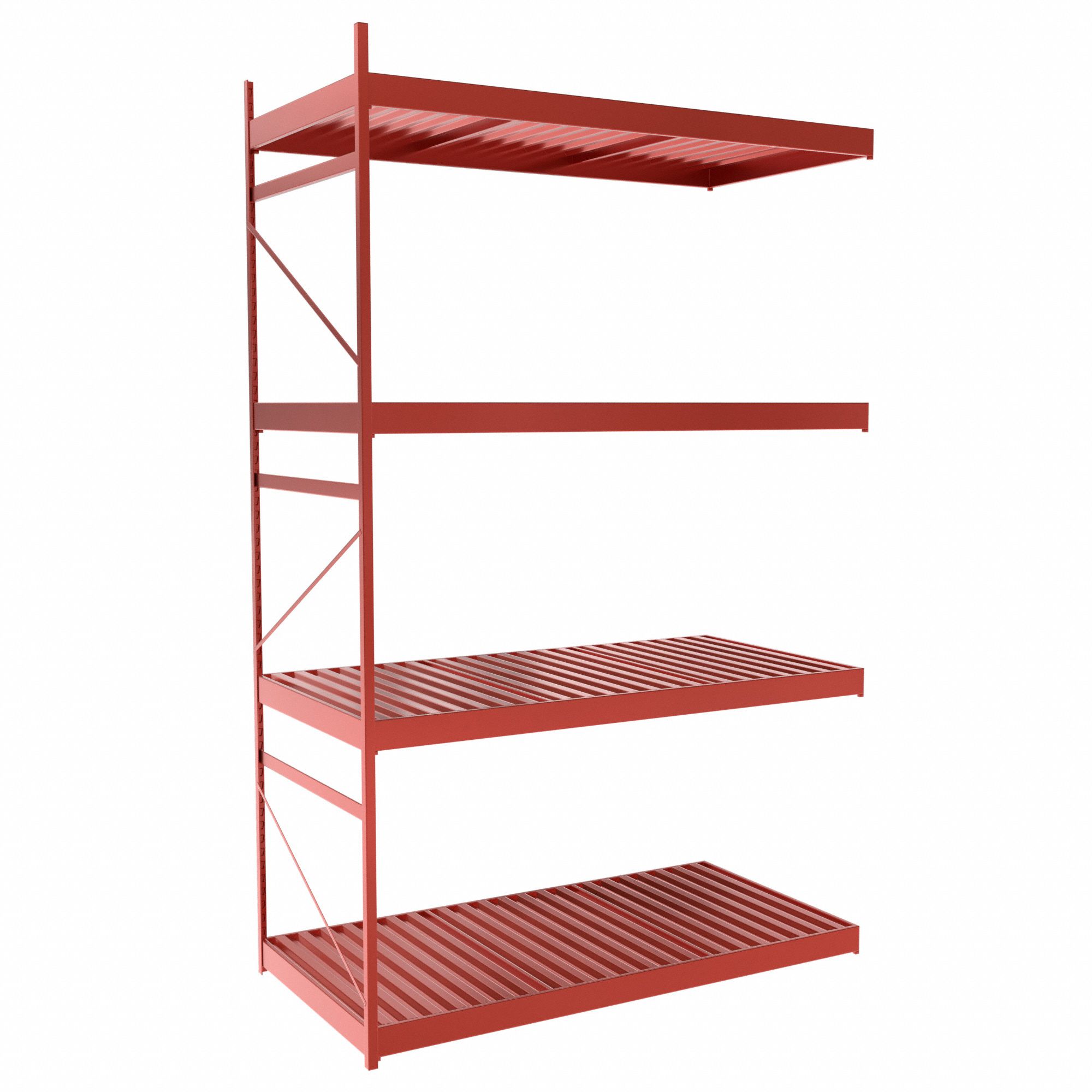 Bulk Rack With Decking: Add-On, Light-Duty, 60 in x 30 in x 96 in, Ribbed Steel, 4 Shelves