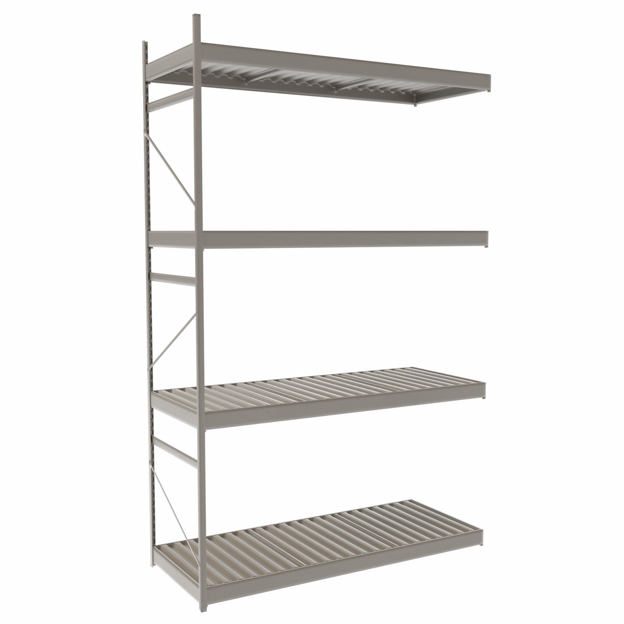 Bulk Rack With Decking: Add-On, Light-Duty, 60 in x 24 in x 96 in, Ribbed Steel, 4 Shelves
