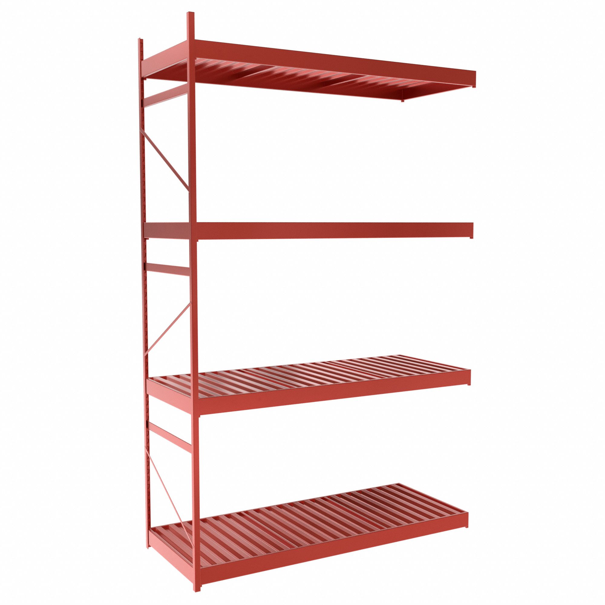 Bulk Rack With Decking: Add-On, Light-Duty, 60 in x 24 in x 96 in, Ribbed Steel, 4 Shelves