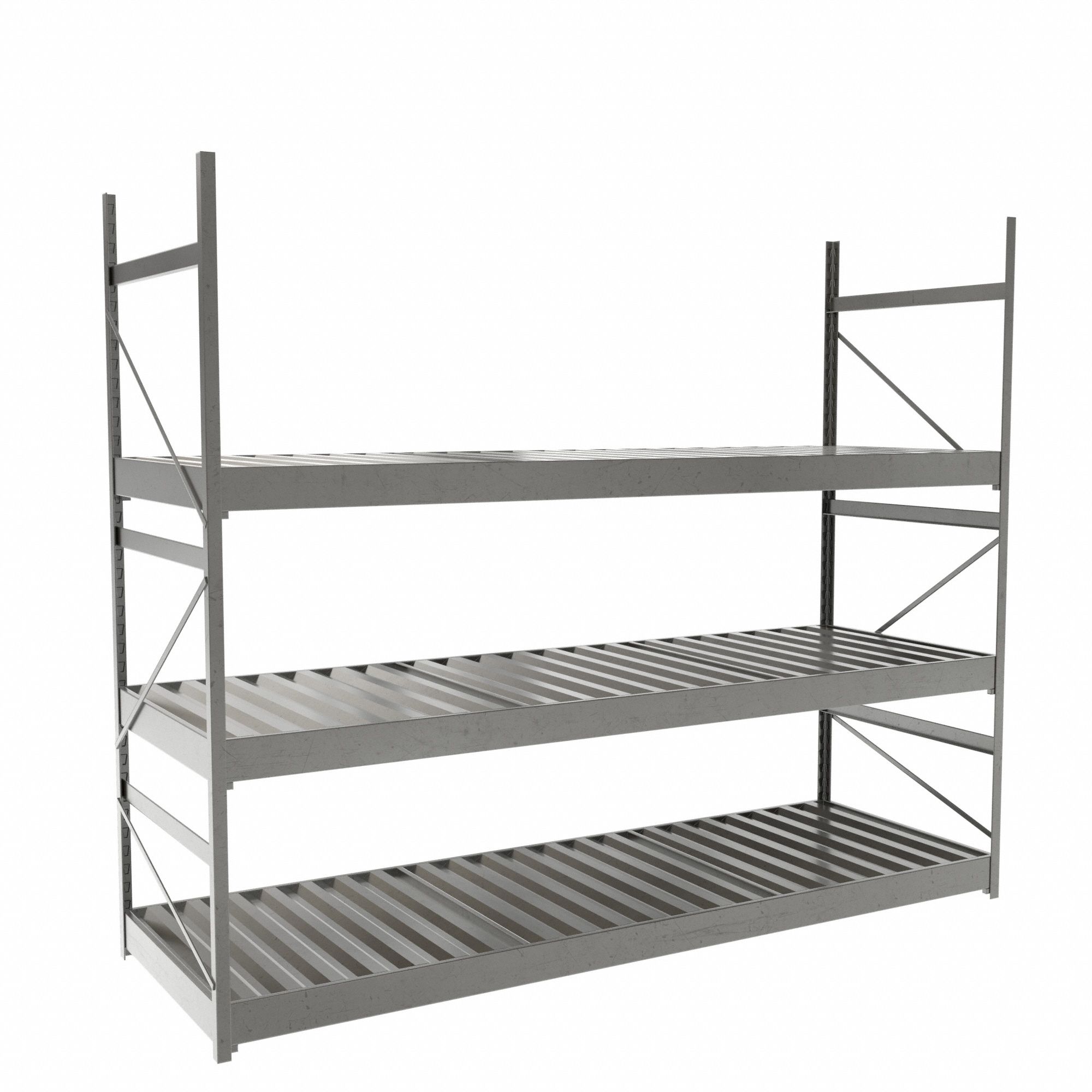 Bulk Rack With Decking: Starter, Light-Duty, 72 in x 24 in x 60 in, Ribbed Steel, 3 Shelves