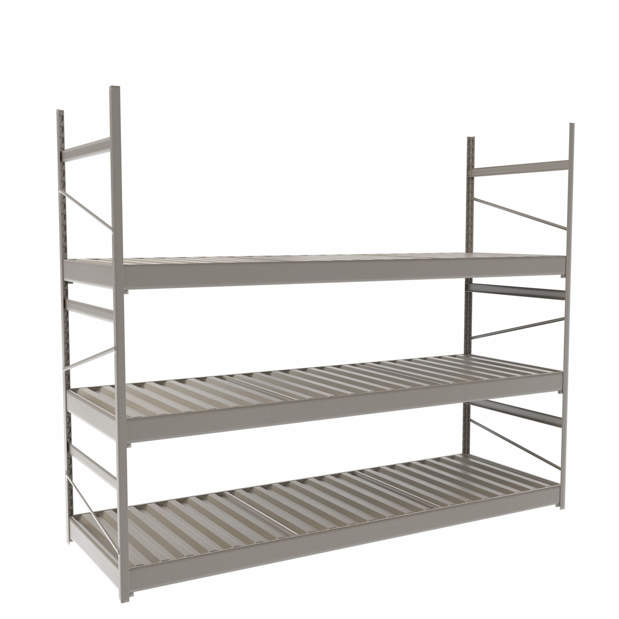 Bulk Rack With Decking: Starter, Light-Duty, 72 in x 24 in x 60 in, Ribbed Steel, 3 Shelves