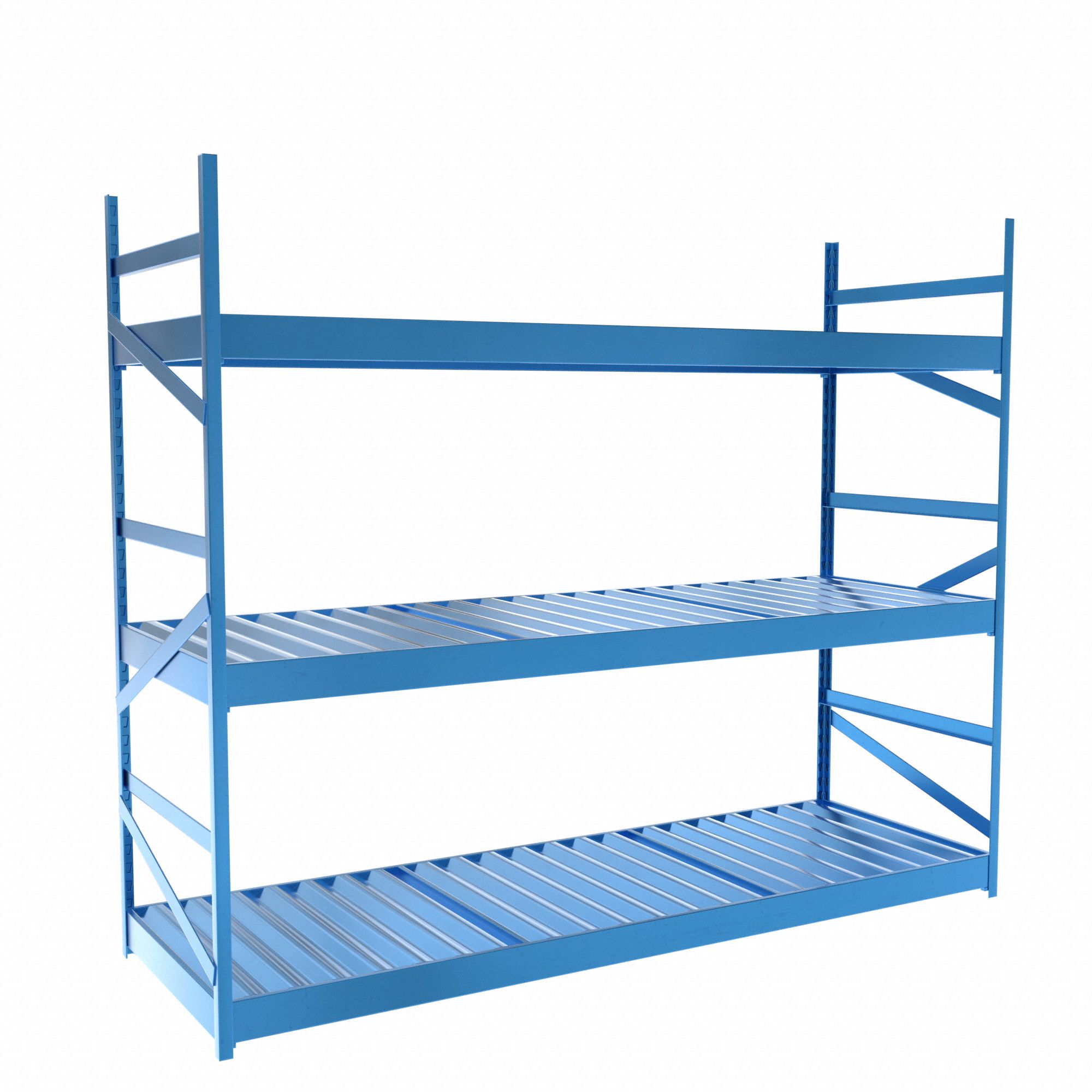 Bulk Rack With Decking: Starter, Light-Duty, 72 in x 24 in x 60 in, Ribbed Steel, 3 Shelves